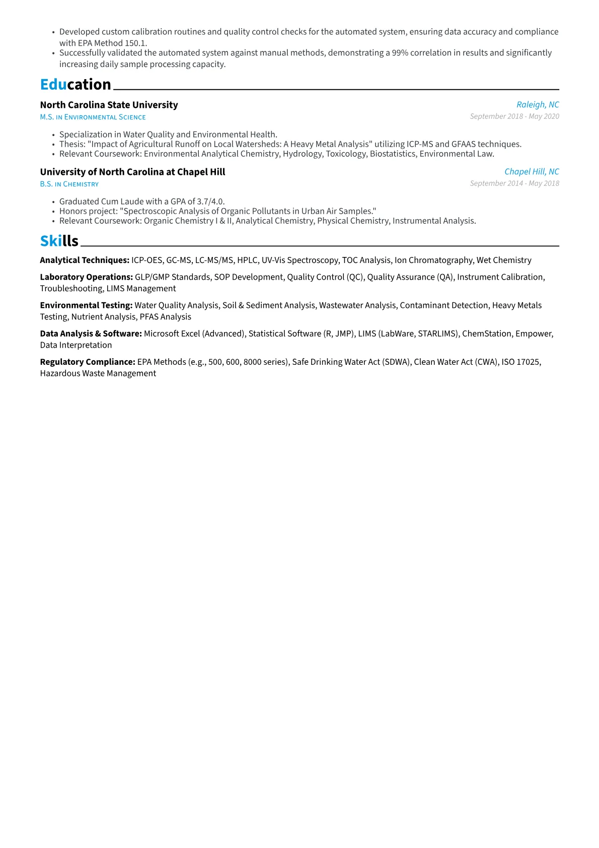 Lab Analyst resume example, Environmental Lab Analyst, page 2