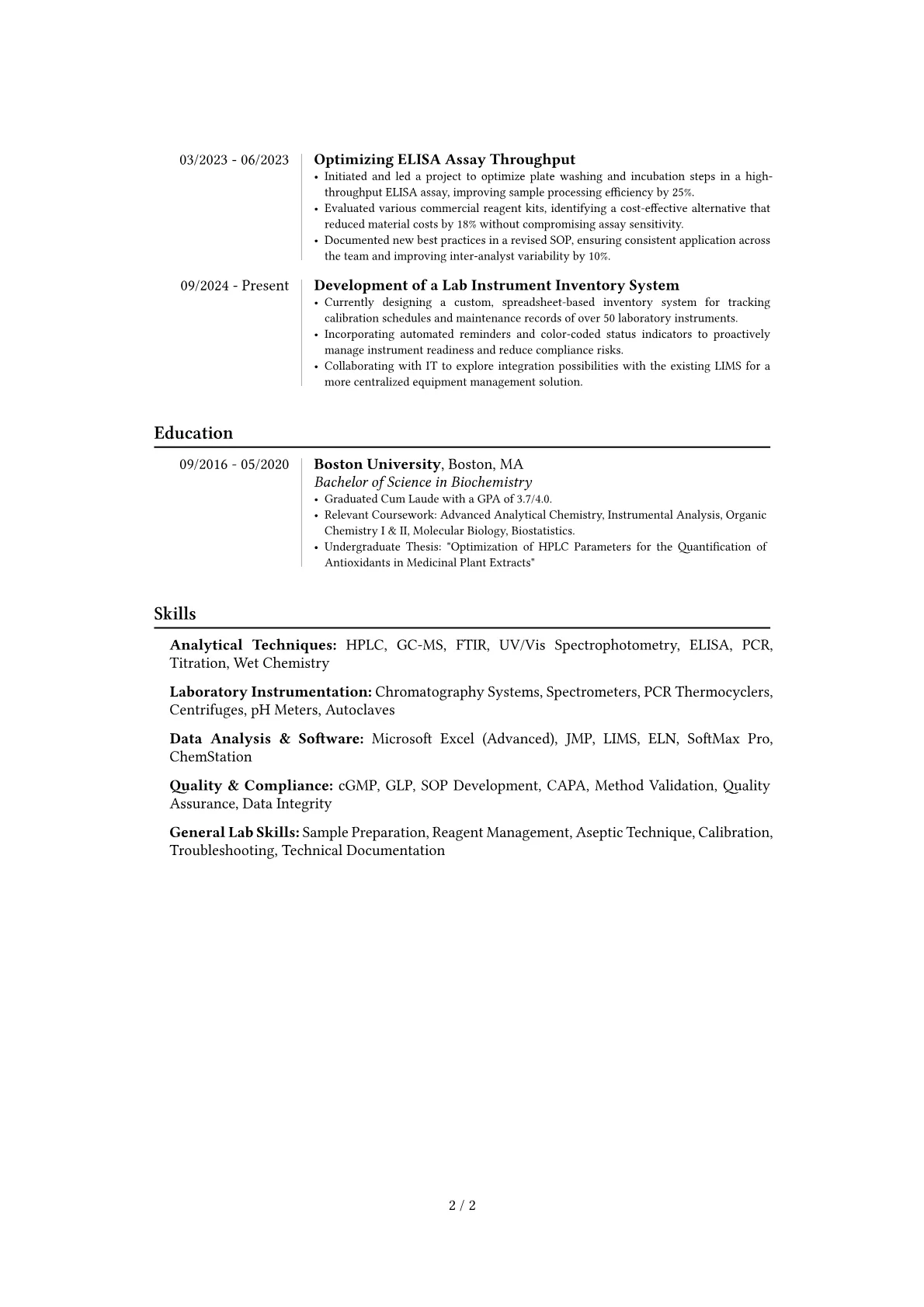 Lab Analyst resume example, Career changer, page 2