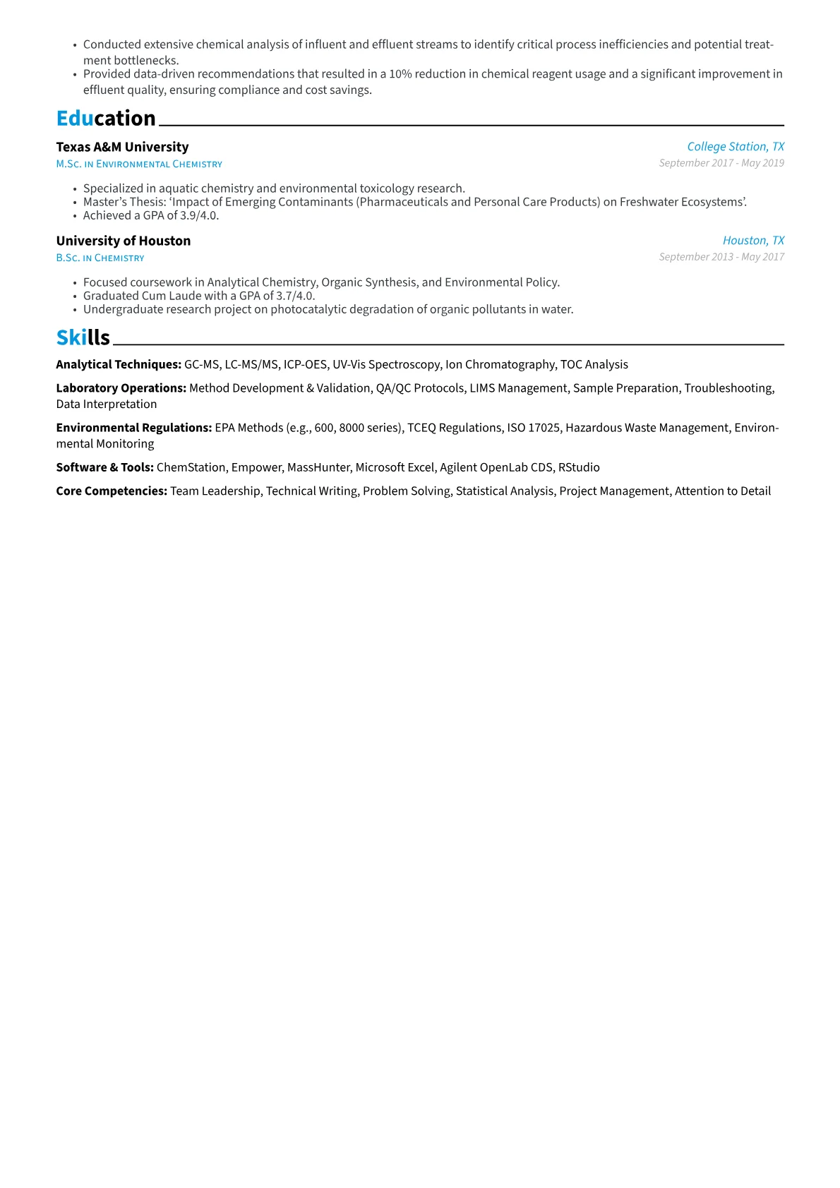 Lab Chemist resume example, Environmental Chemistry, page 2