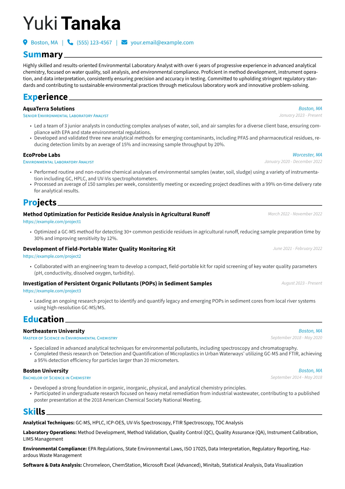 Laboratory Analyst resume example, Environmental Focus, page 1