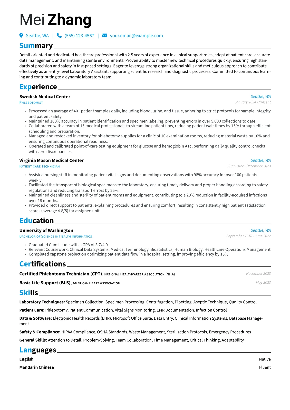 Laboratory Assistant No Experience resume example, Laboratory Assistant No, page 1
