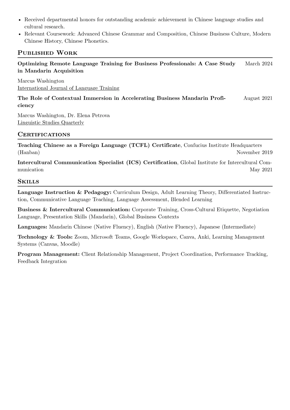 Language Teacher resume example, Corporate Language Trainer, page 2