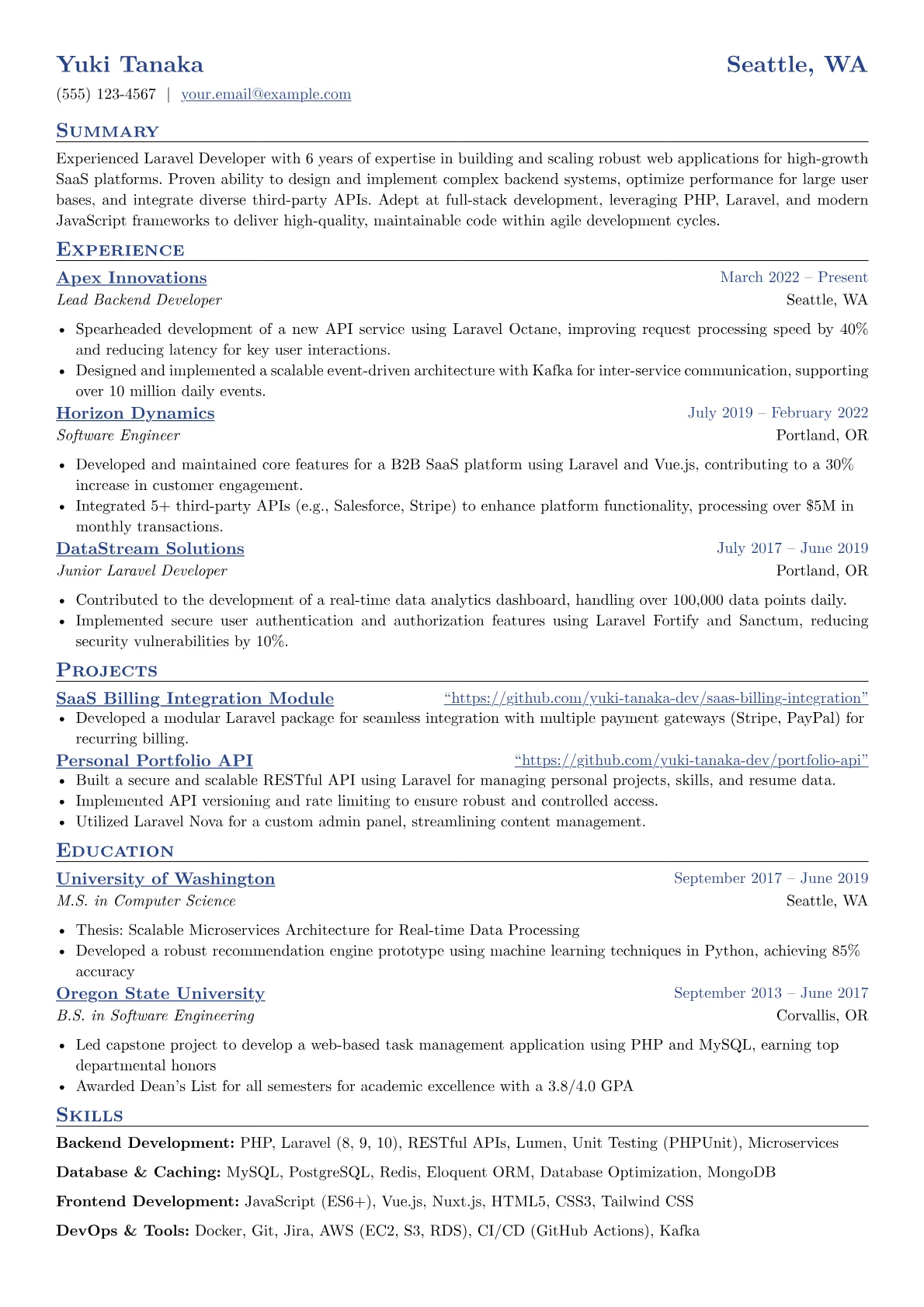 Laravel Developer Profile version - Page 1
