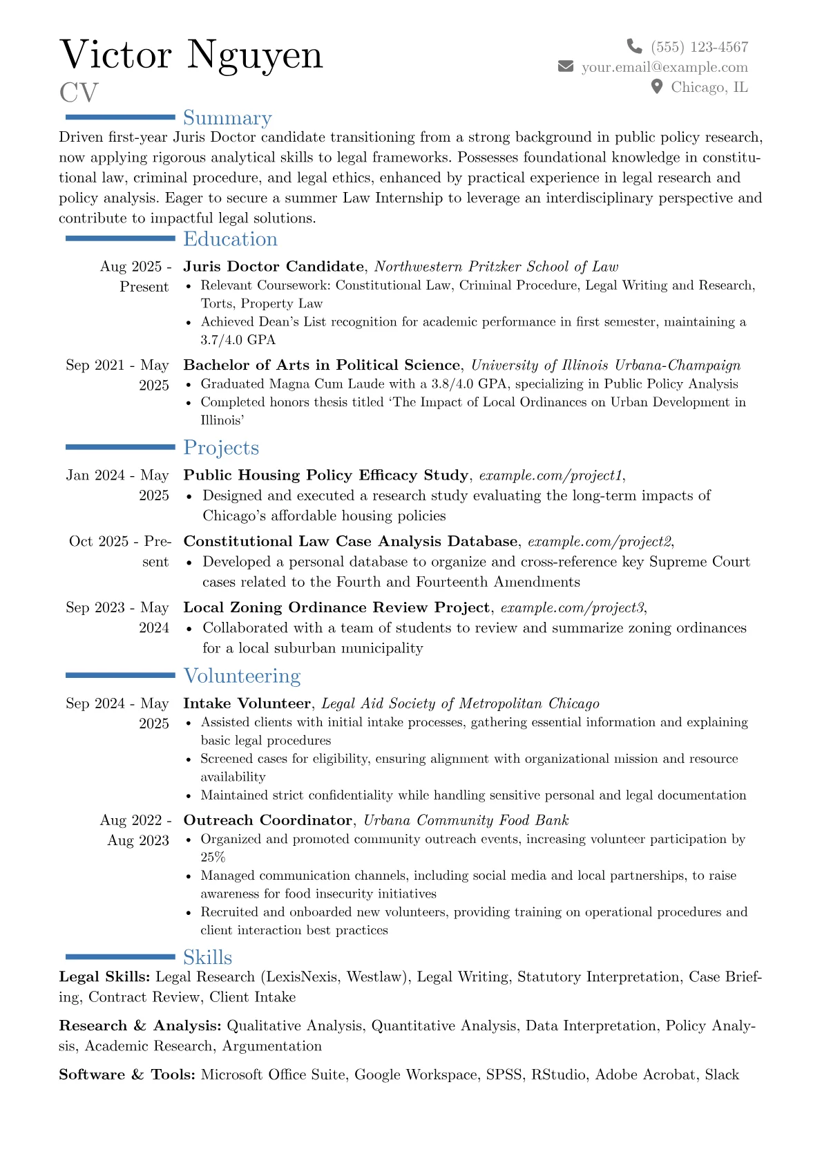 Law Internship resume example, Career changer, page 1