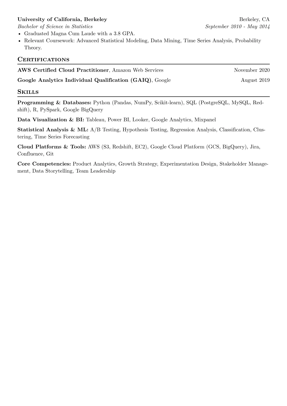 Lead Analyst resume example, Product & Growth Analytics, page 2