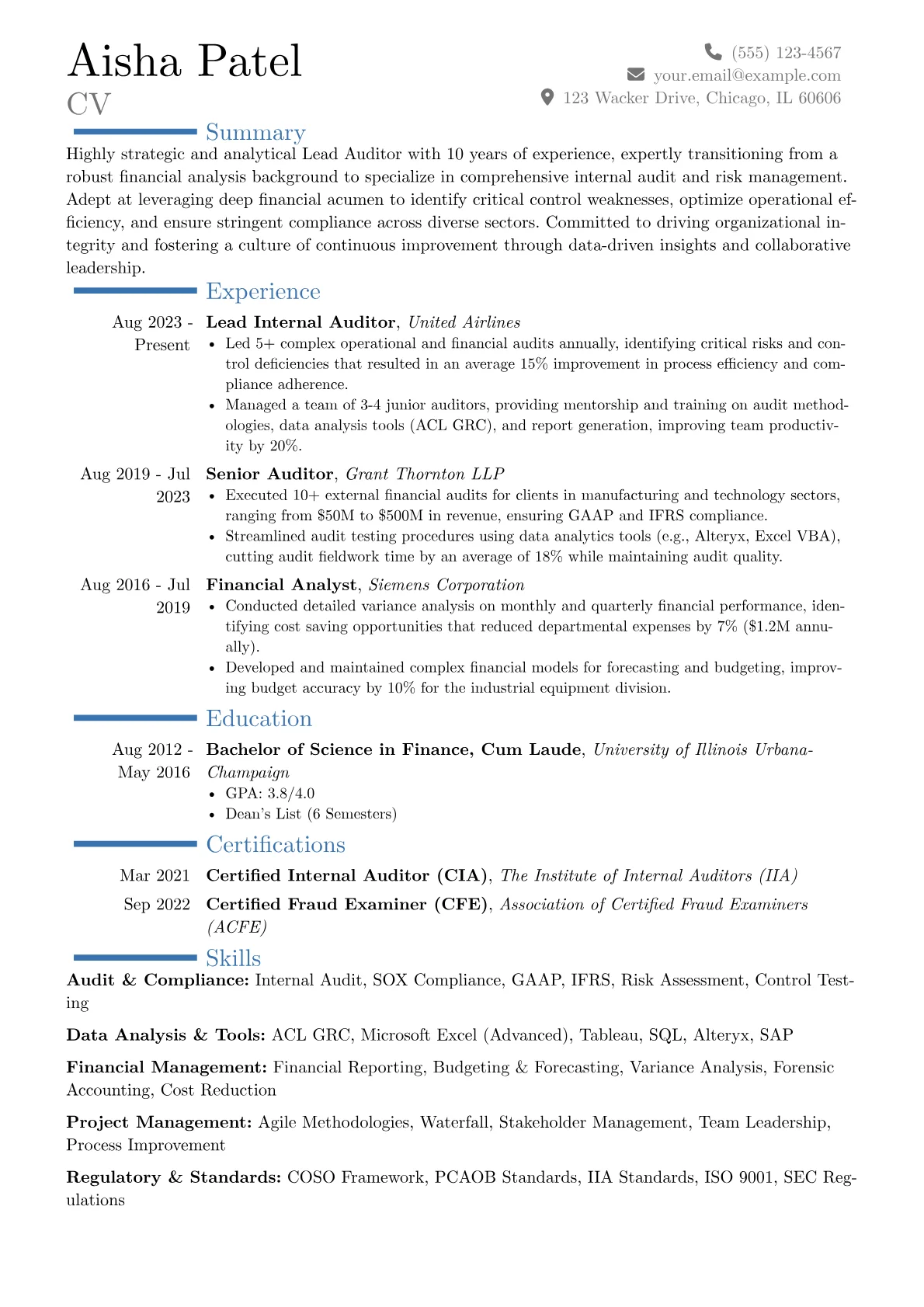 Lead Auditor resume example, Career changer, page 1