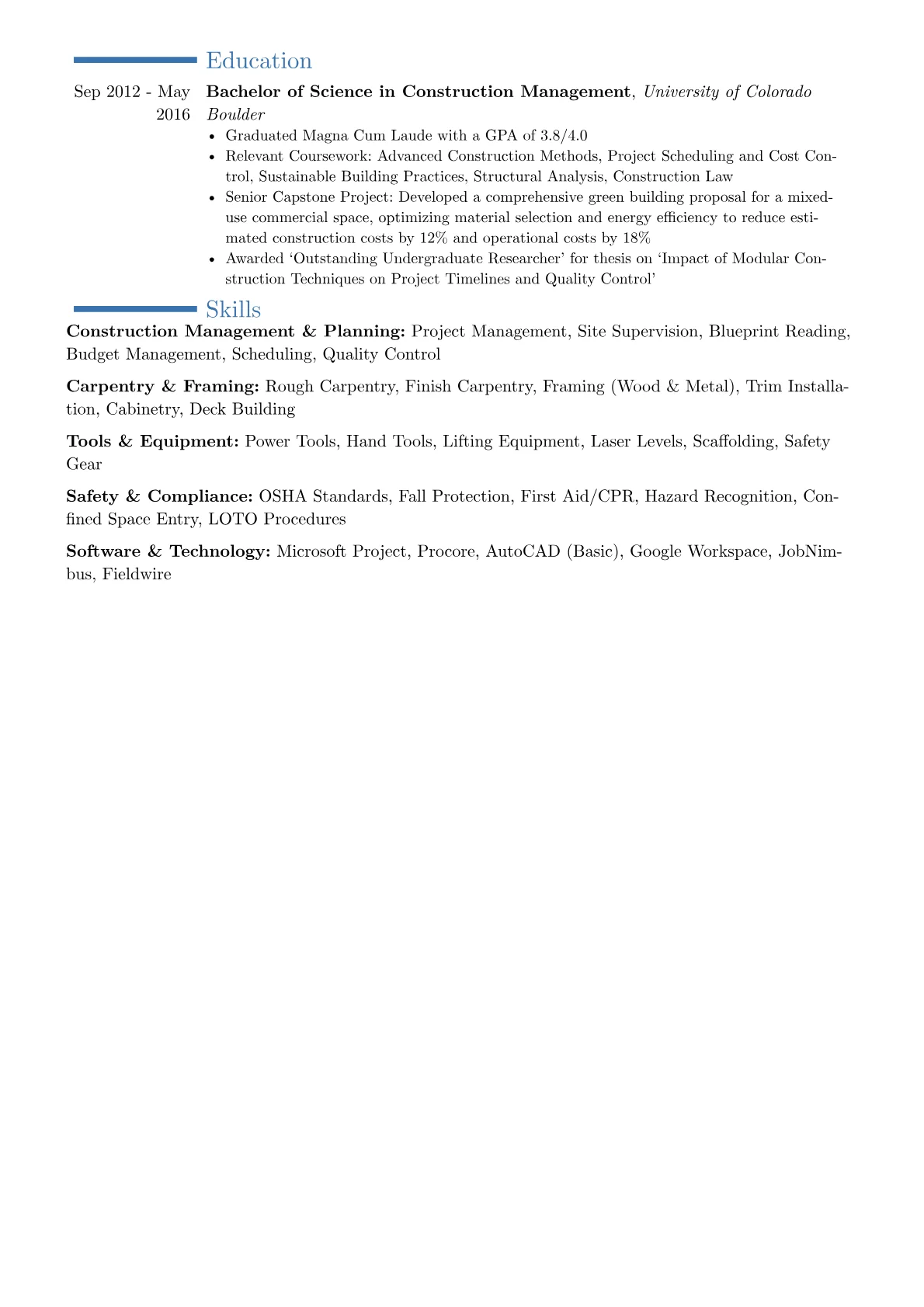 Lead Carpenter resume example, Career changer, page 2