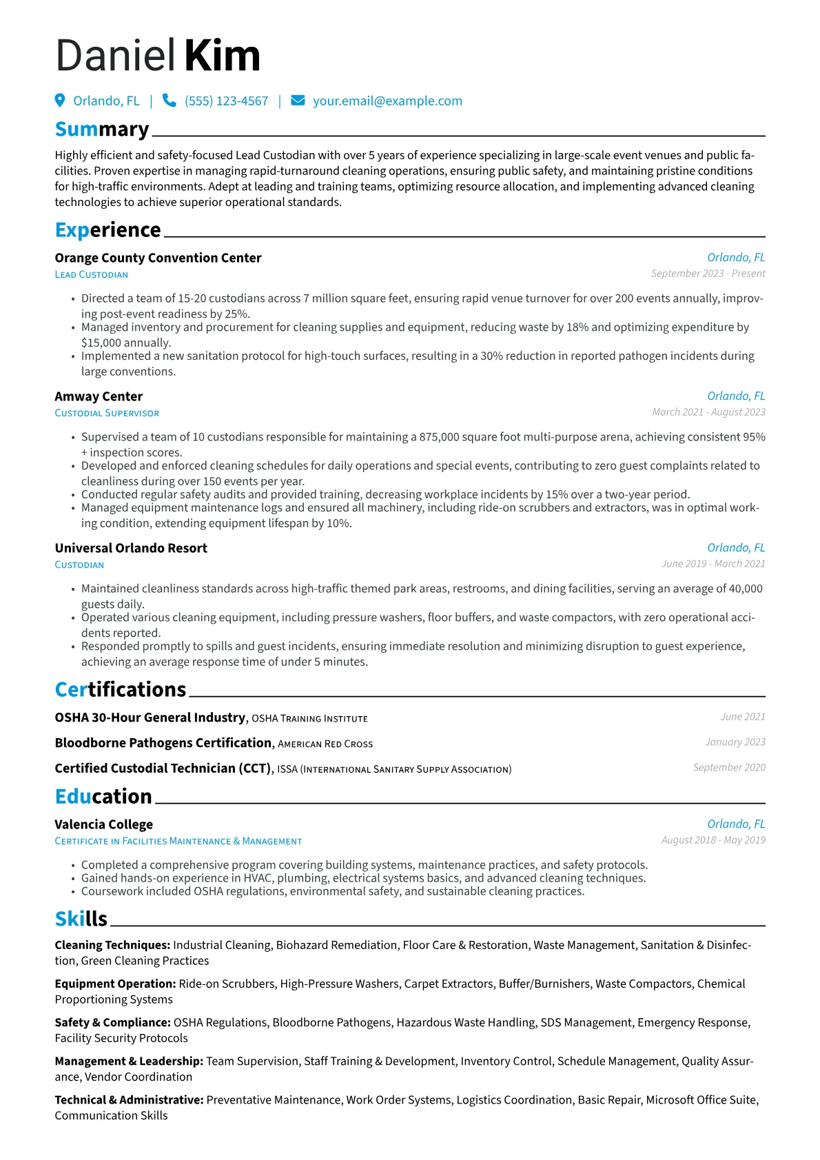 Lead Custodian resume example, Lead Custodian - Event, page 1