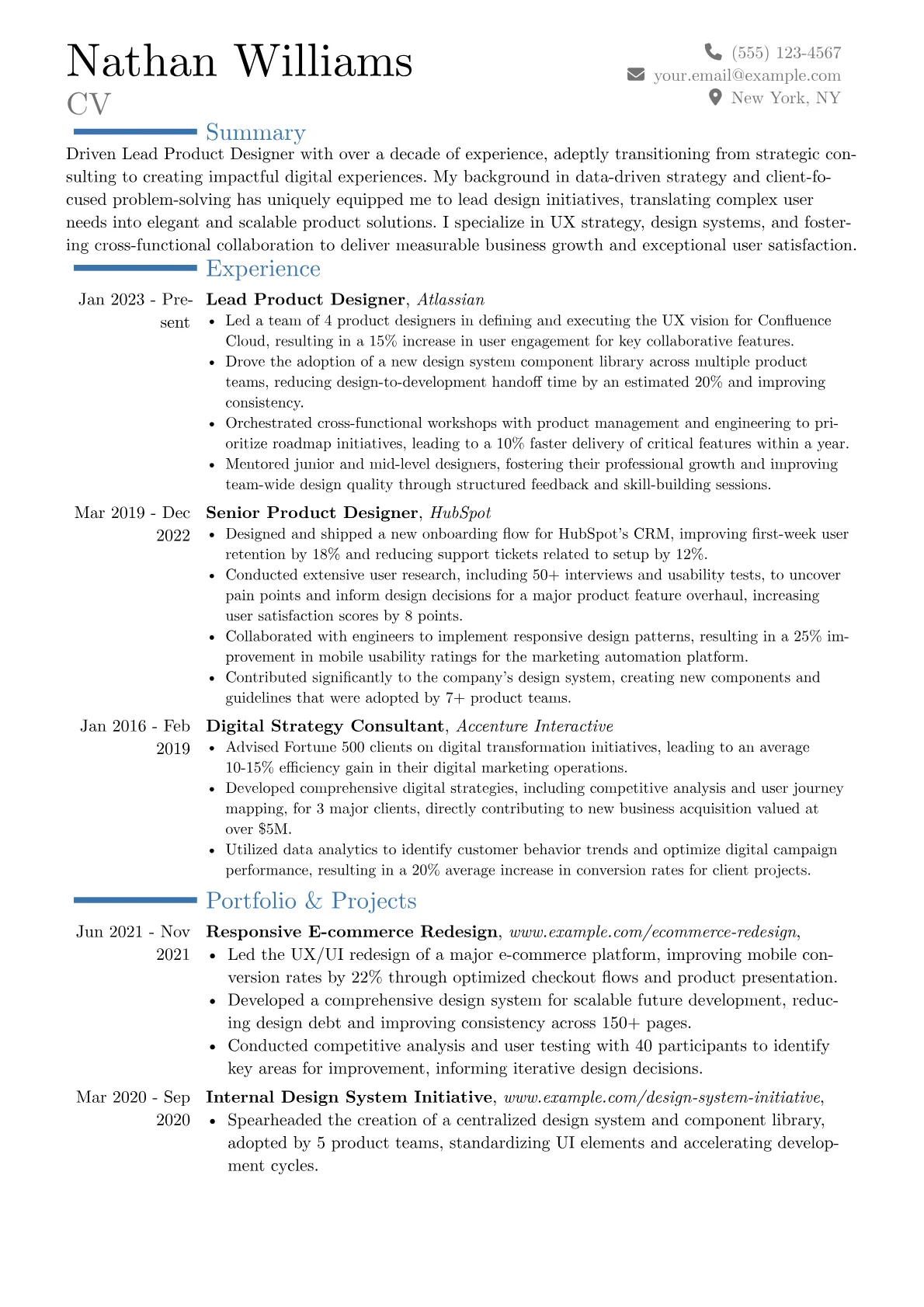 Lead Designer resume example, Career changer, page 1