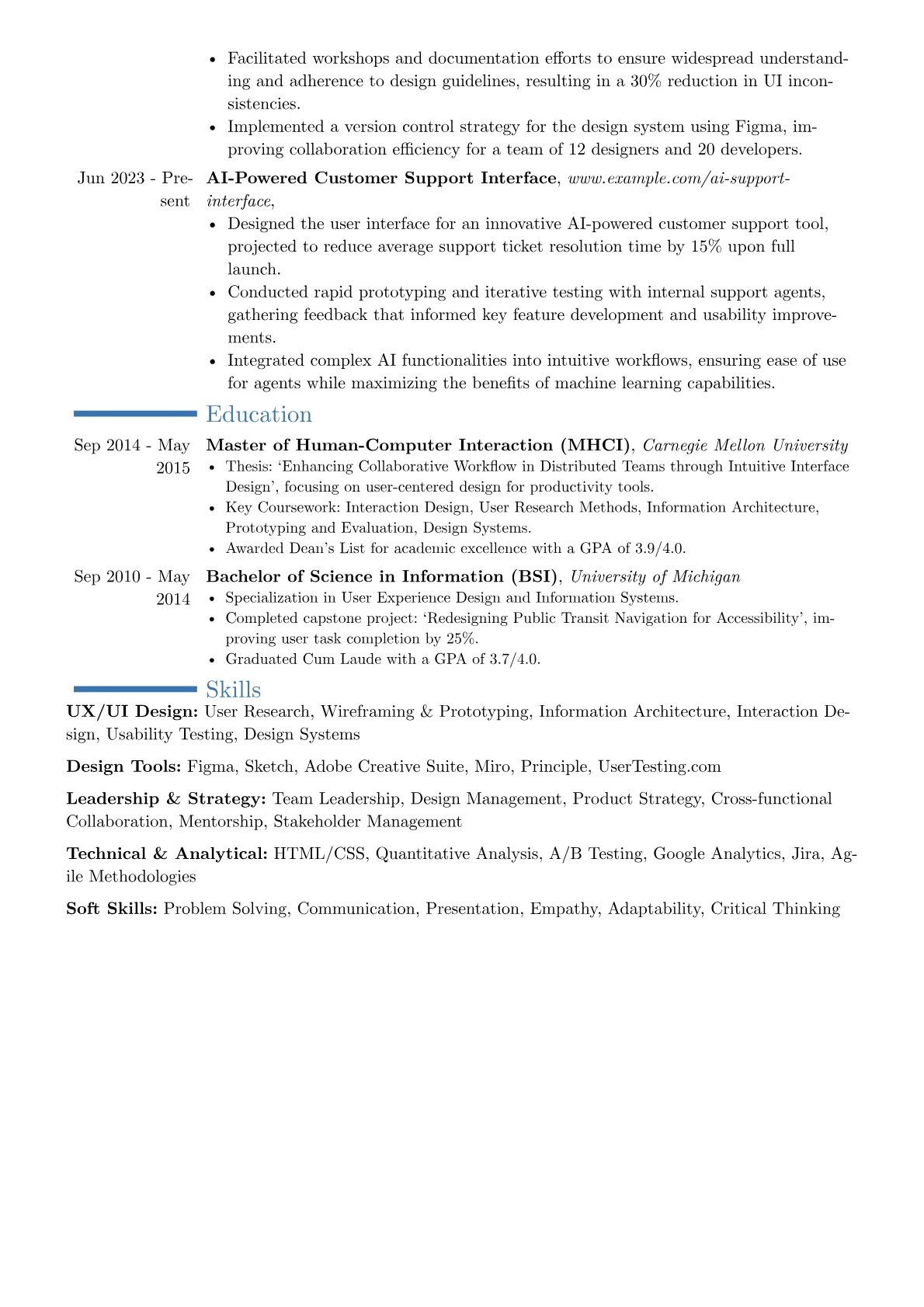Lead Designer resume example, Career changer, page 2