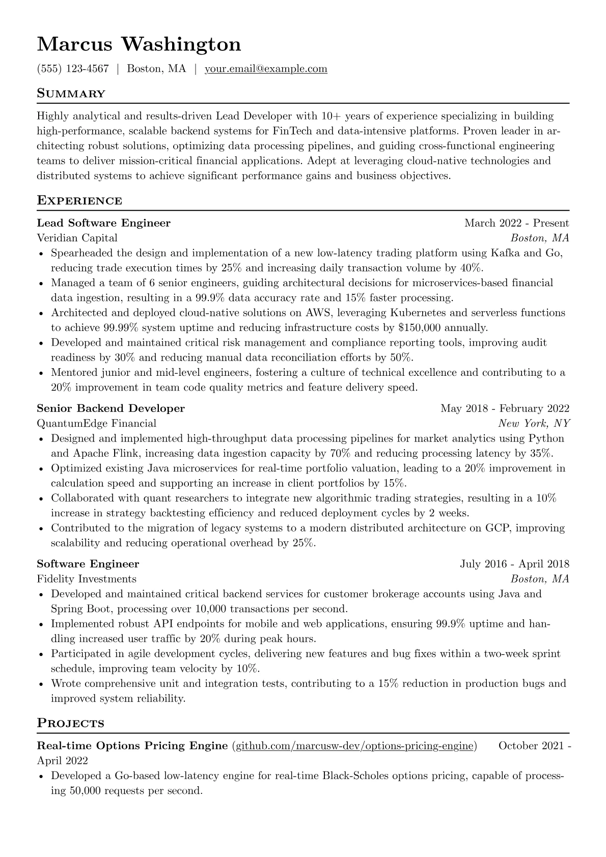 Lead Developer resume example, Lead Developer, page 1