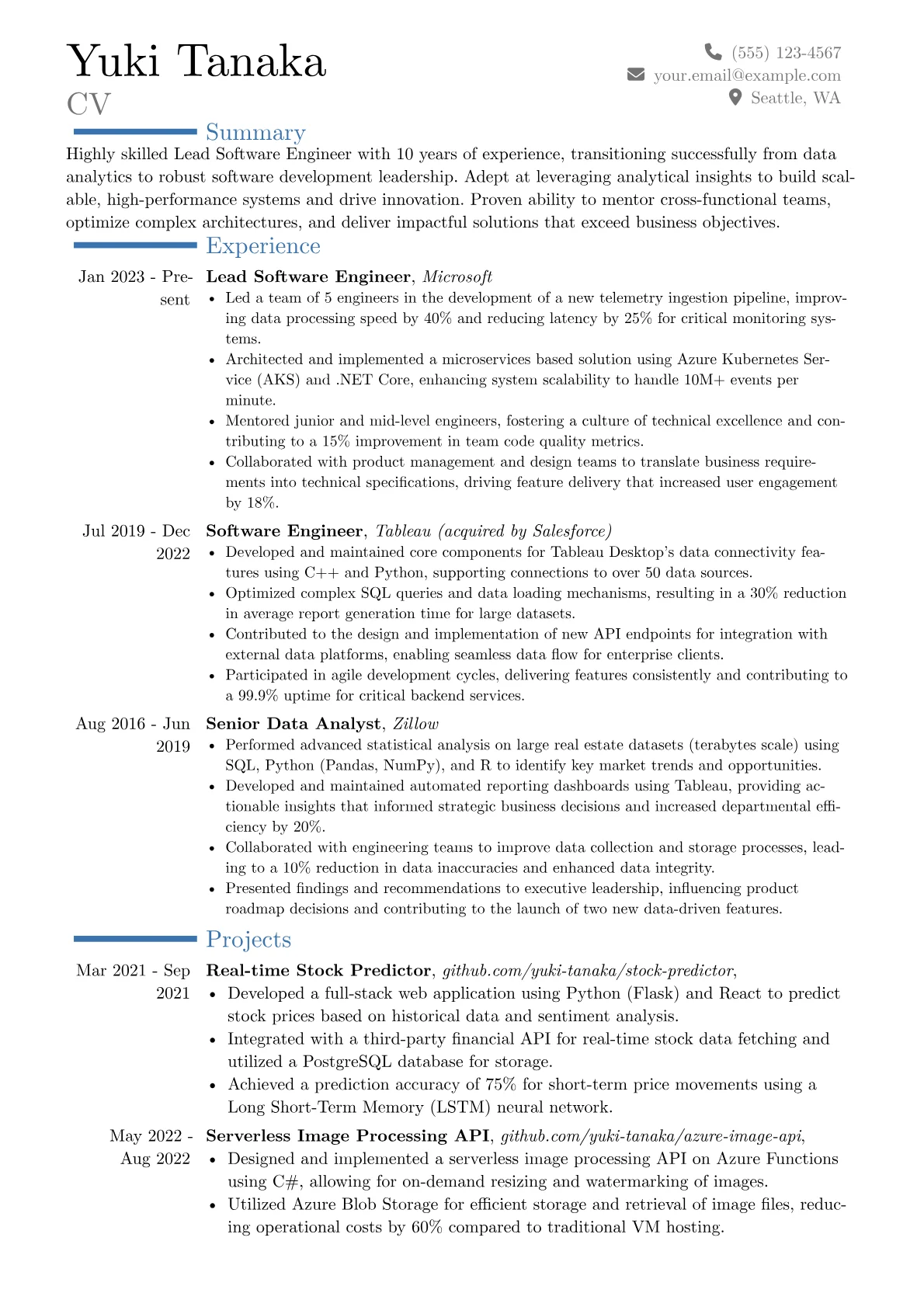Lead Developer resume example, Career changer, page 1