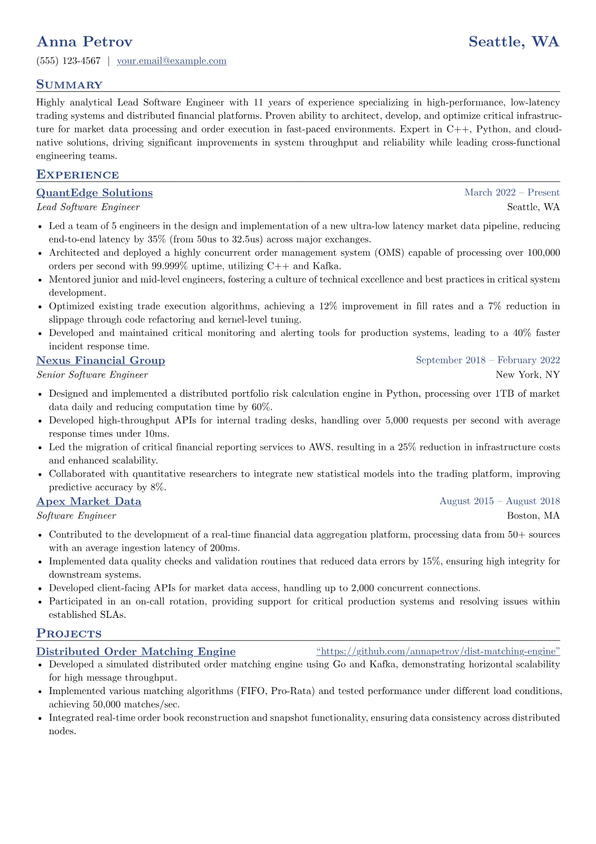 Lead Engineer resume example, Lead Engineer - Fintech, page 1