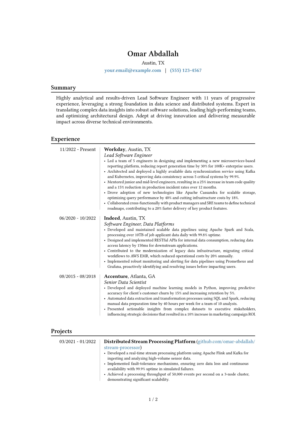 Lead Engineer resume example, Career changer, page 1