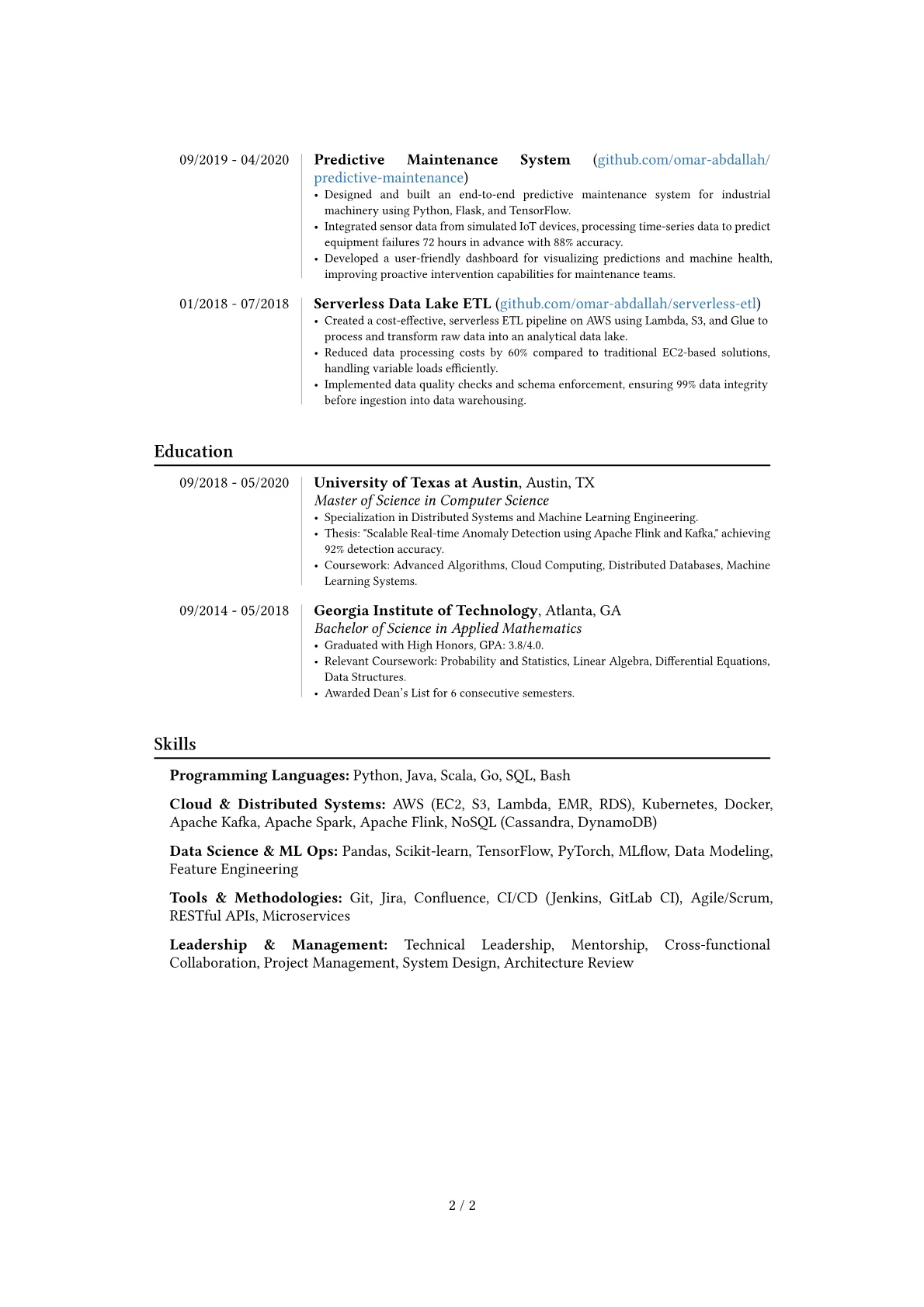 Lead Engineer resume example, Career changer, page 2
