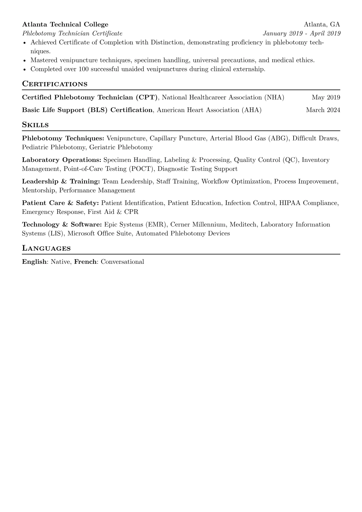 Lead Phlebotomist resume example, Phlebotomy Techniques, page 2