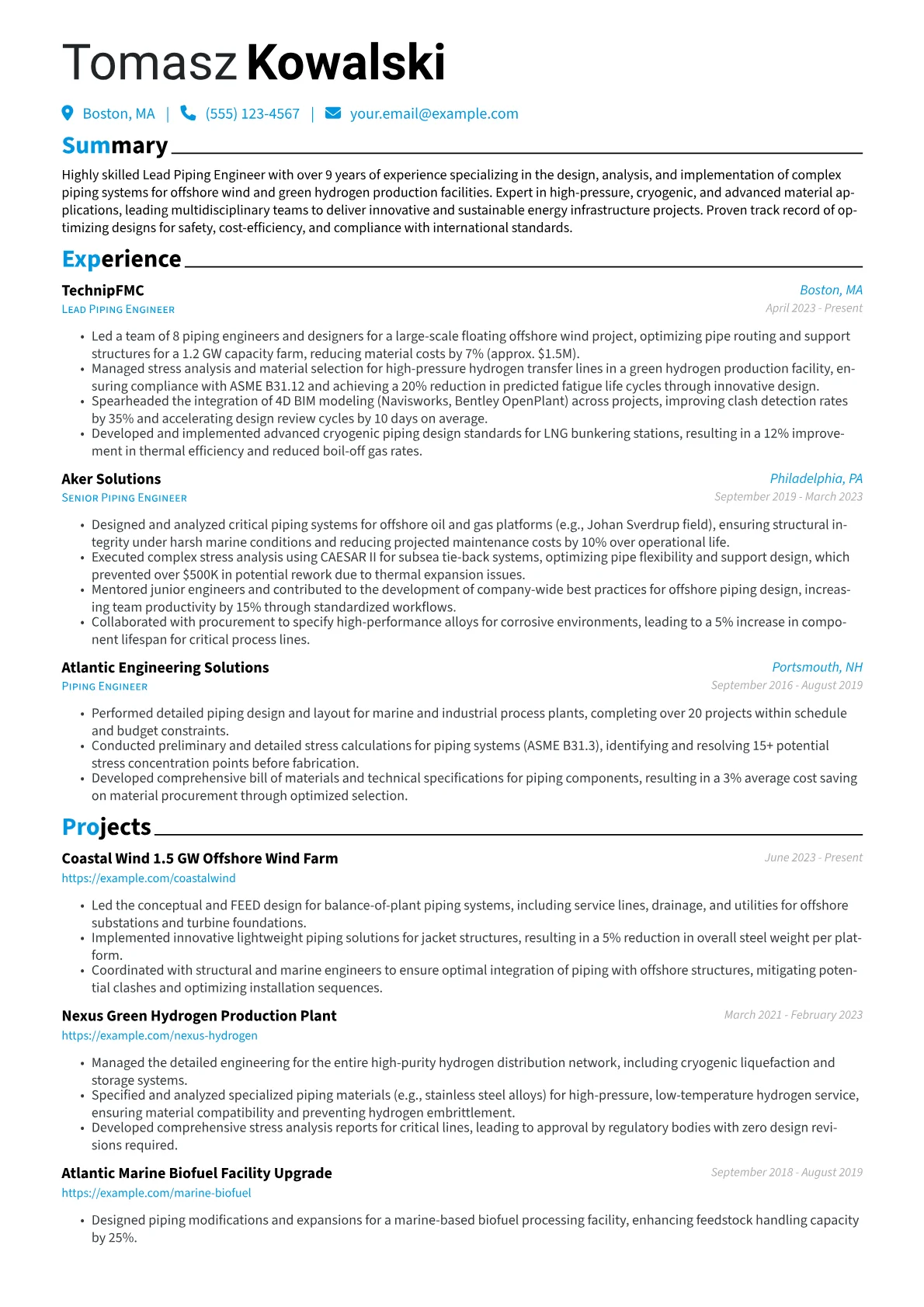 Lead Piping Engineer resume example, Piping Design & Modeling, page 1