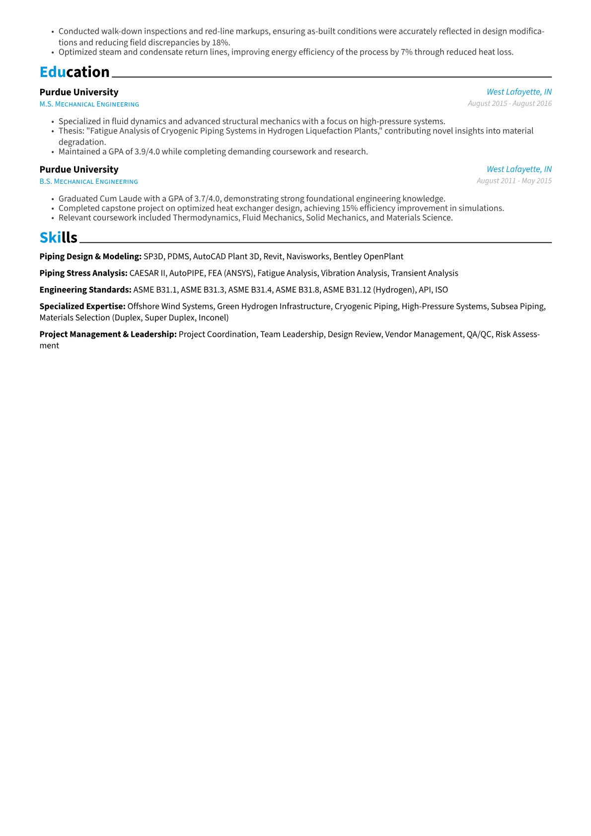 Lead Piping Engineer resume example, Piping Design & Modeling, page 2