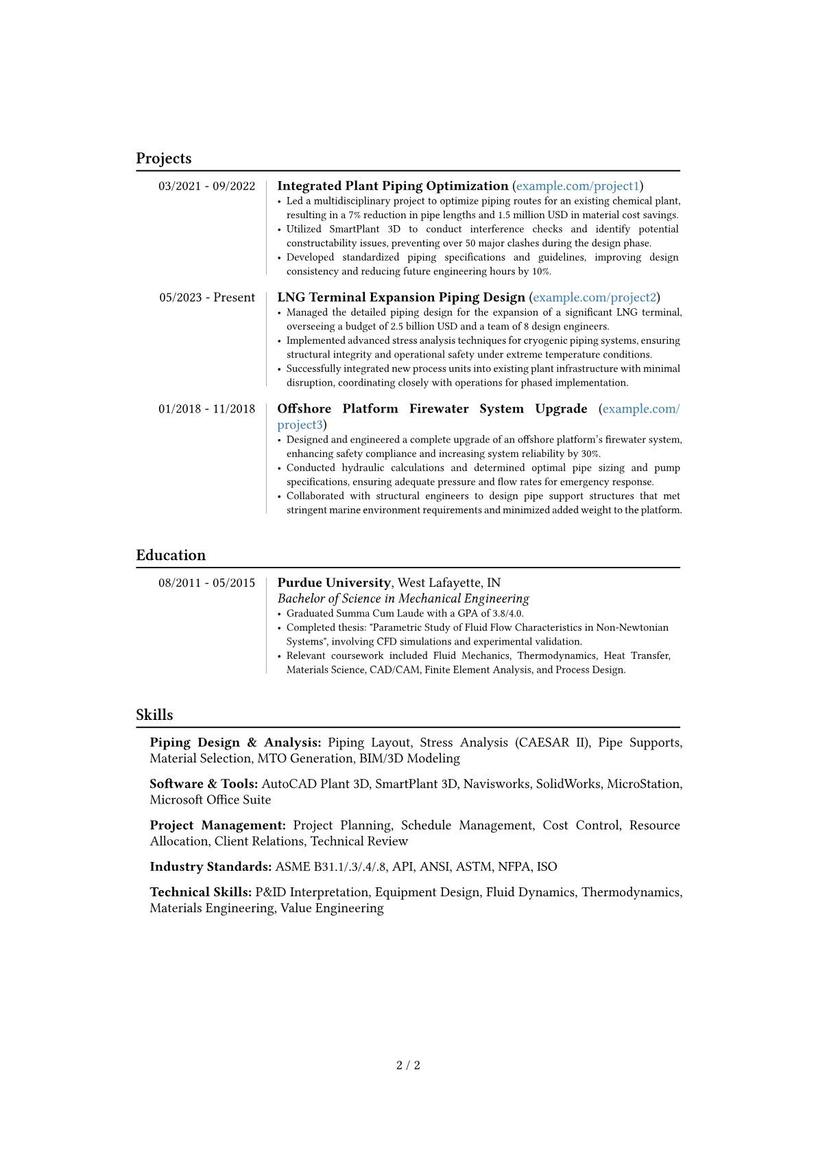 Lead Piping Engineer resume example, Career changer, page 2