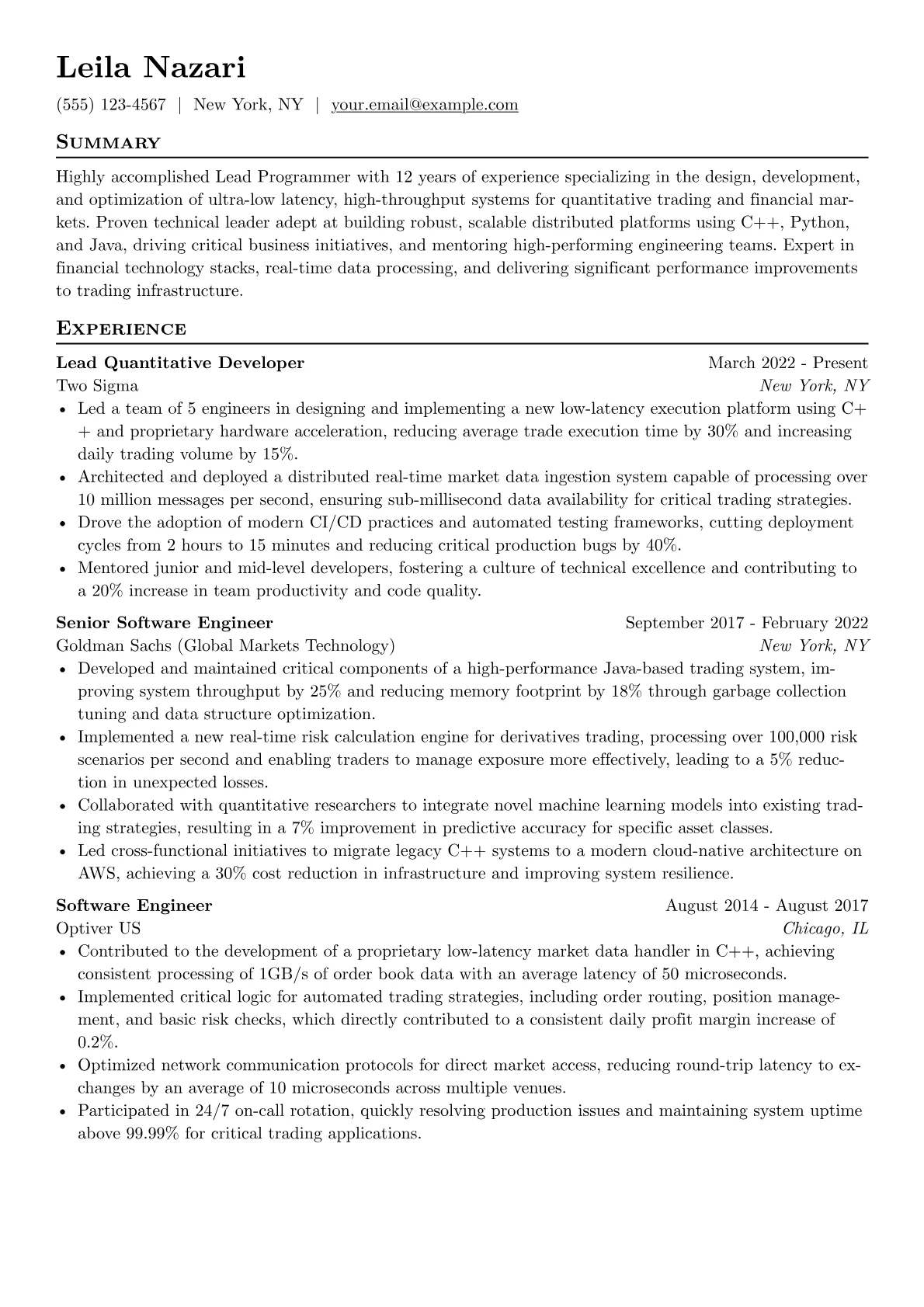 Lead Programmer resume example, Lead Programmer - FinTech, page 1