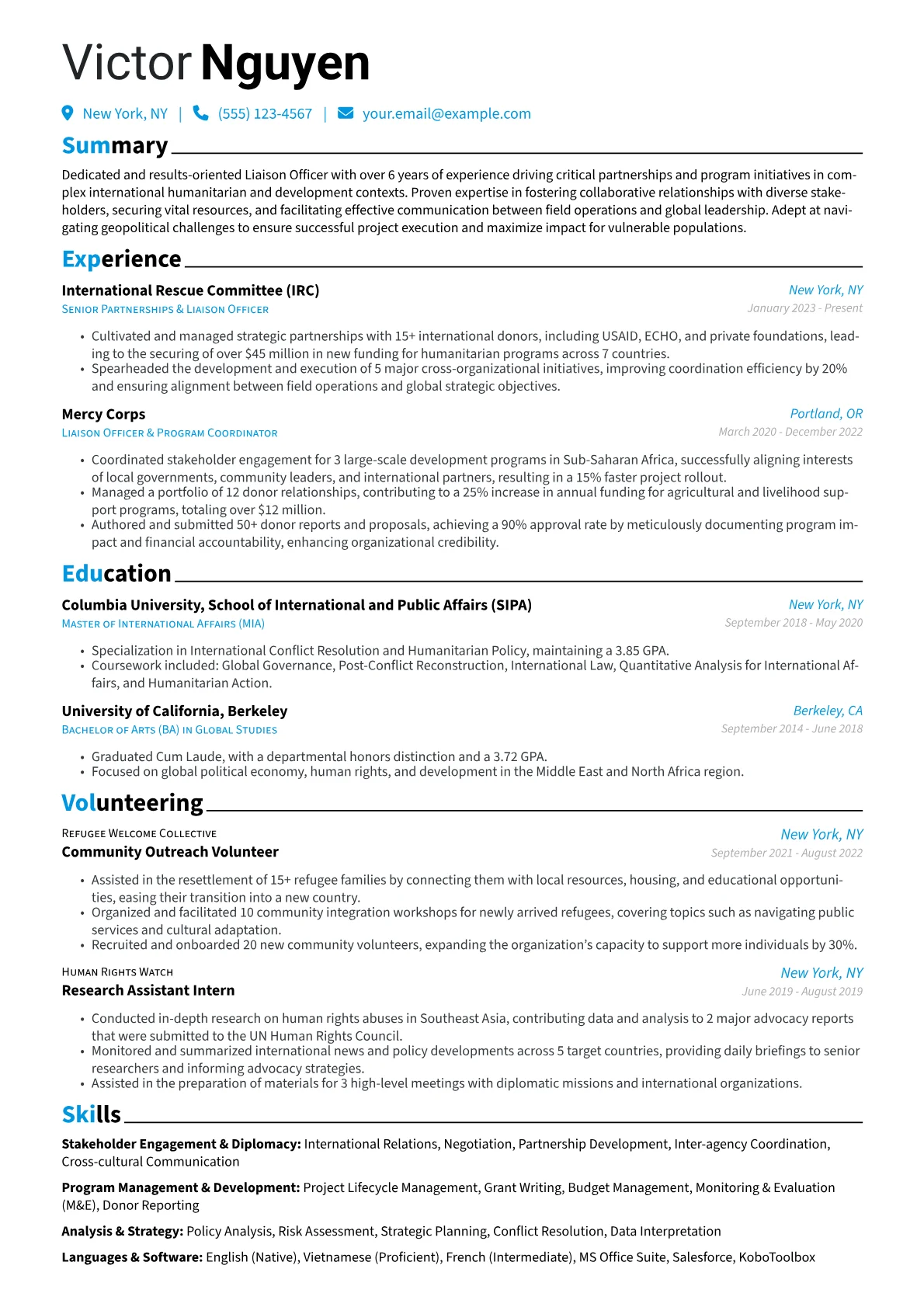 Liaison Officer resume example, Liaison Officer, page 1