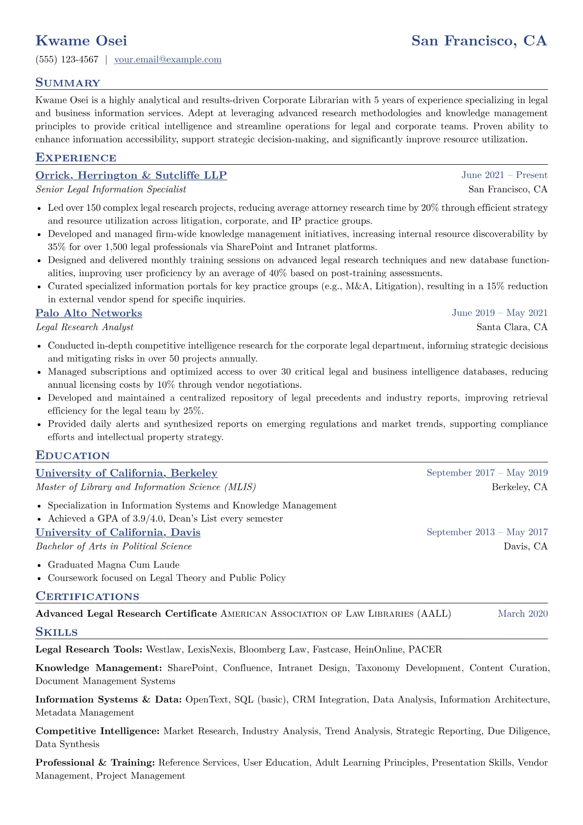 Corporate Legal Librarian version - Page 1