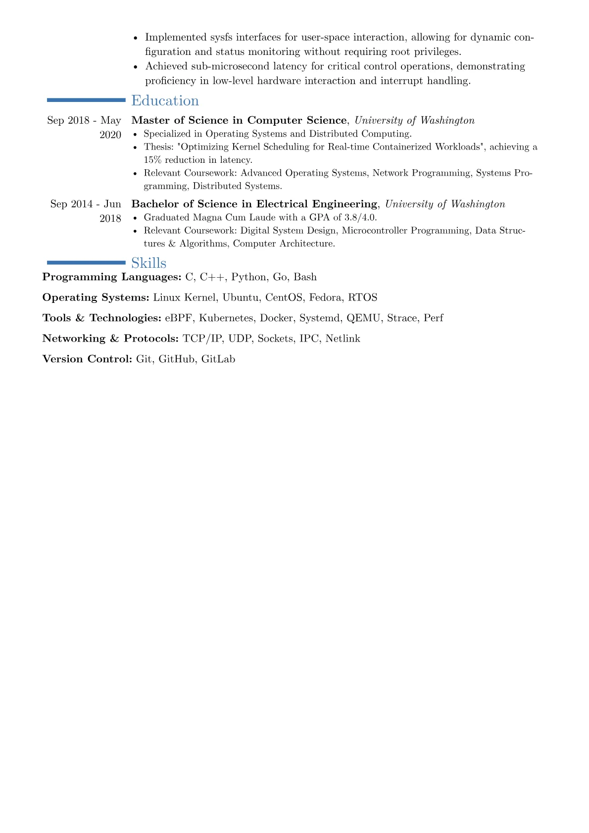 Linux Developer resume example, Career changer, page 2