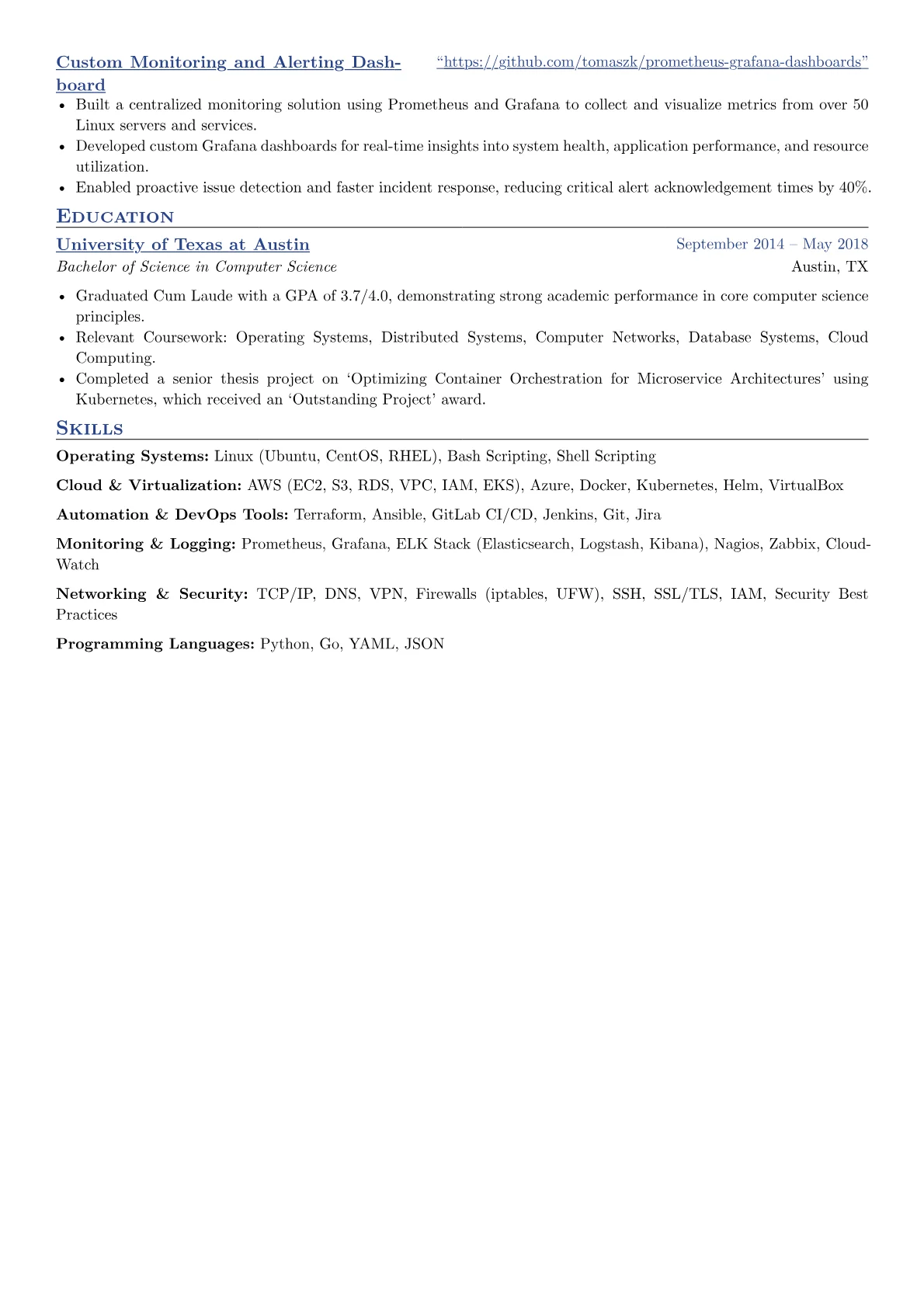 Linux System Administrator resume example, Cloud-Native Linux System, page 2