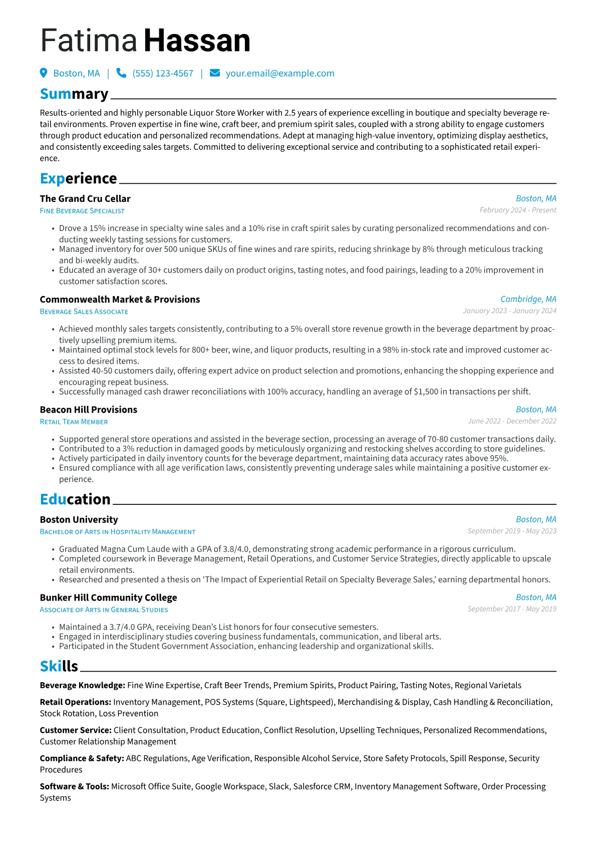 Liquor Store Worker resume example, Liquor Store Worker, page 1