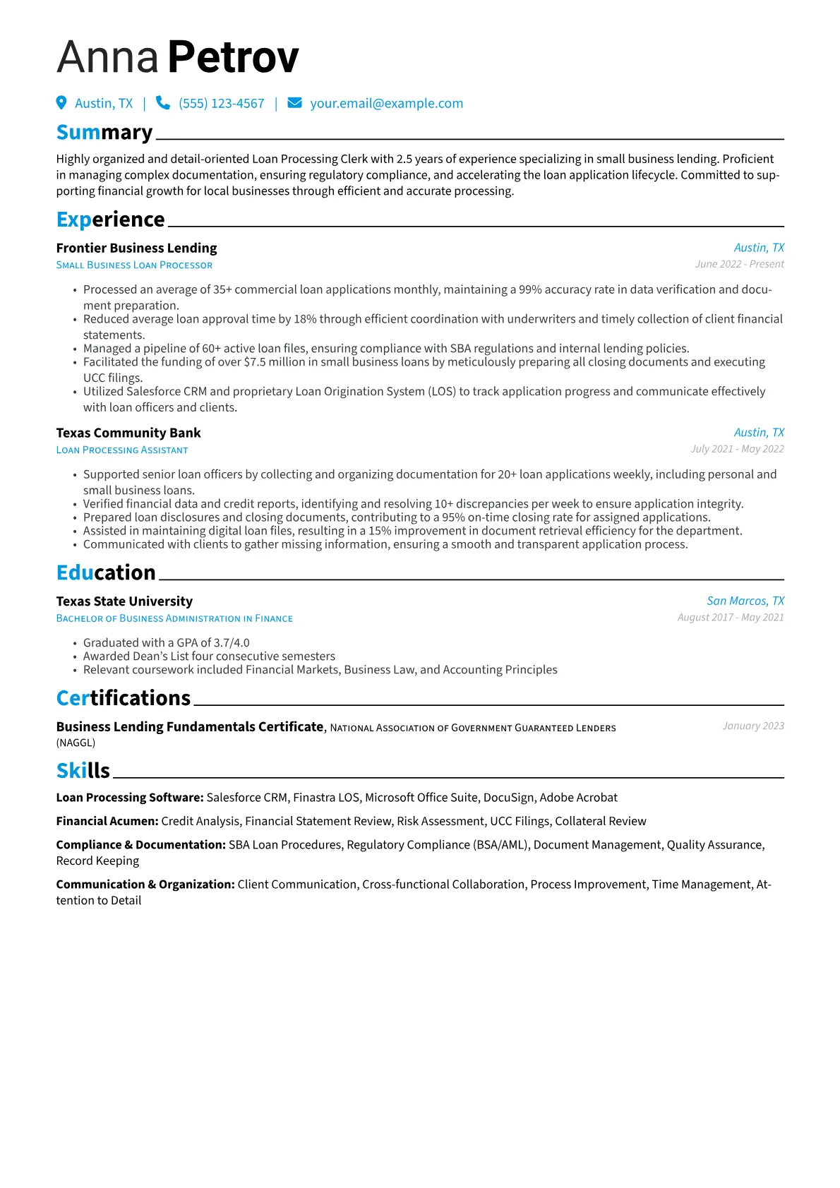 Loan Processing Clerk version - Page 1
