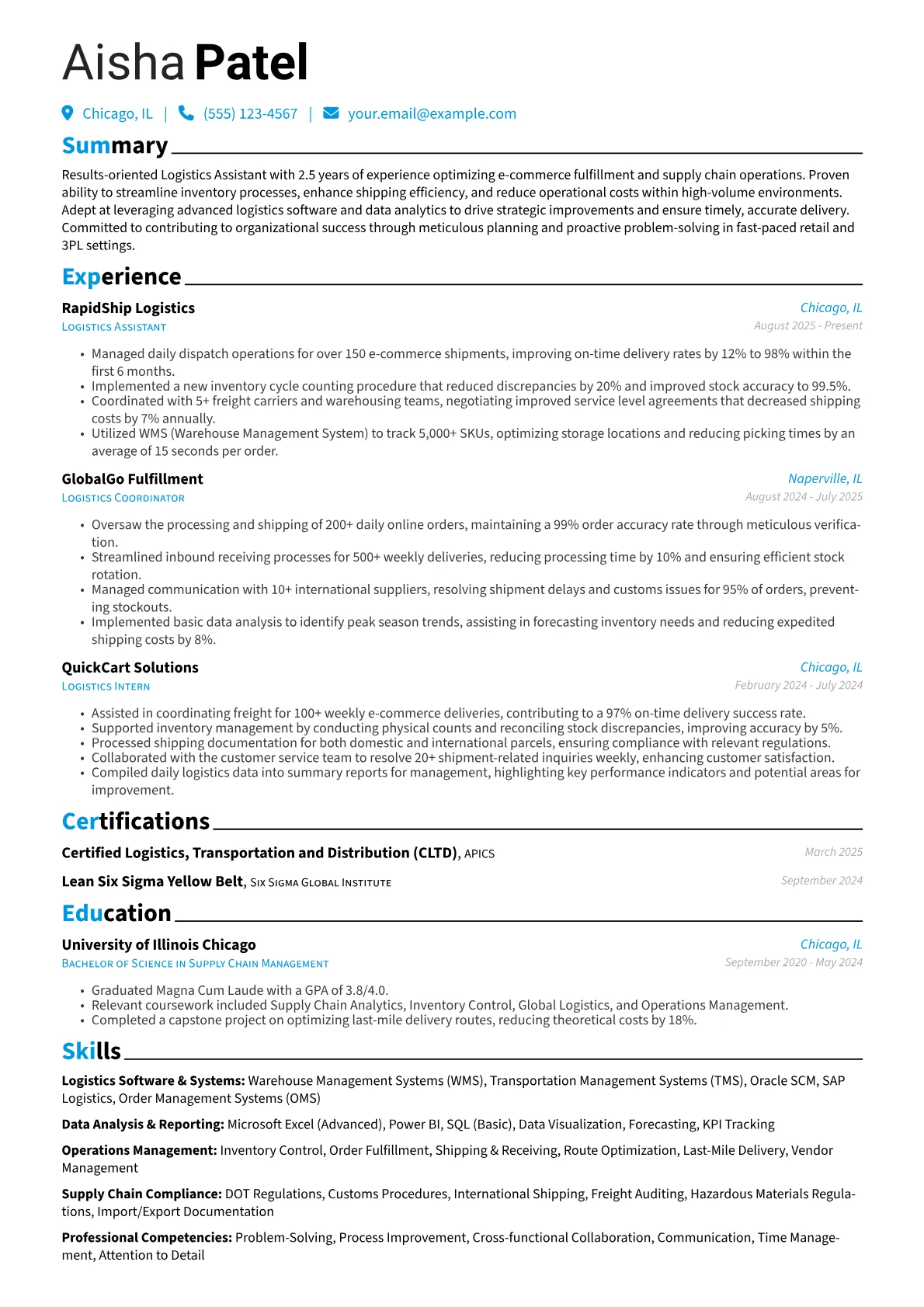 Logistics Assistant resume example, Logistics Software, page 1