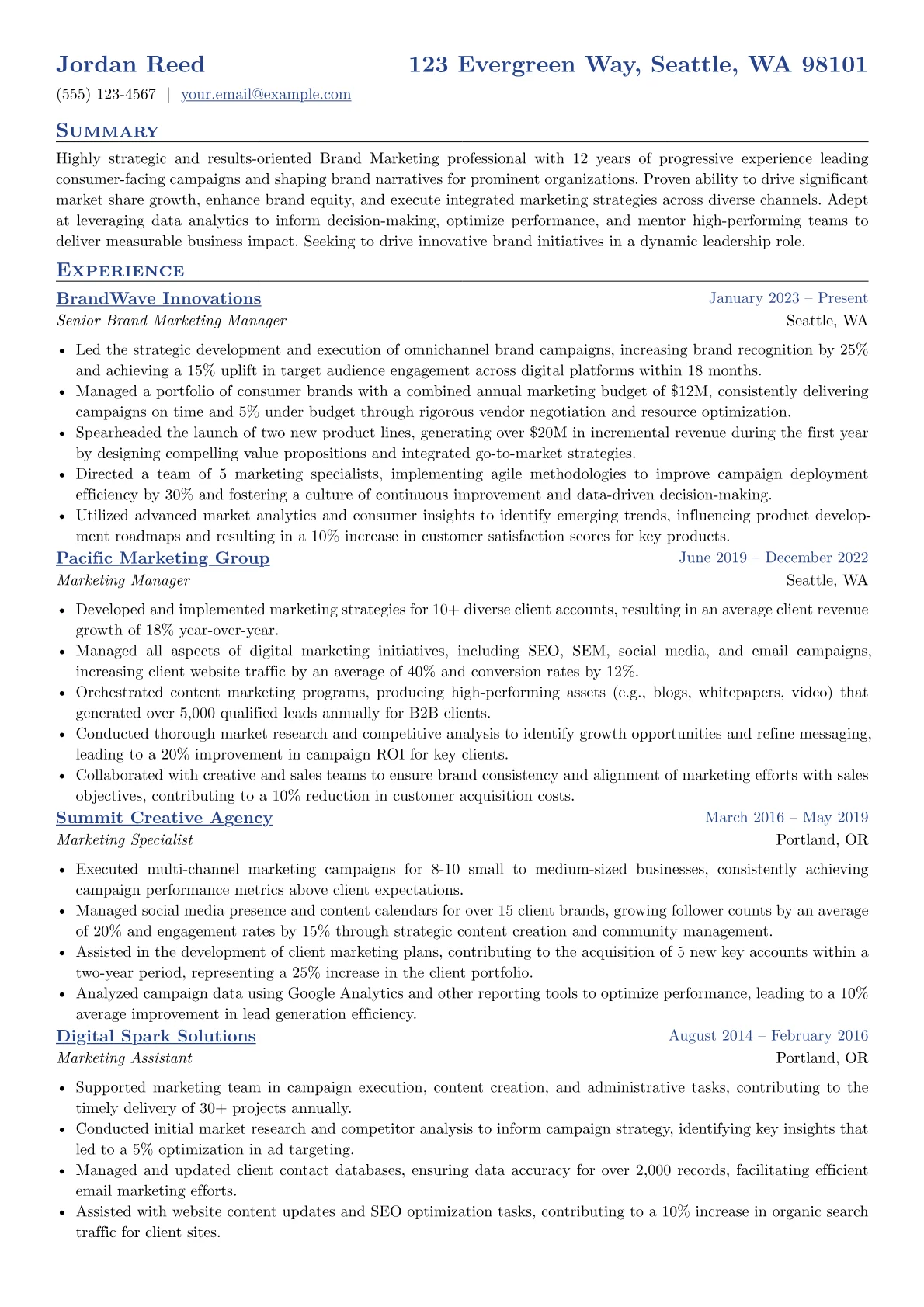 Long resume example, Long, page 1