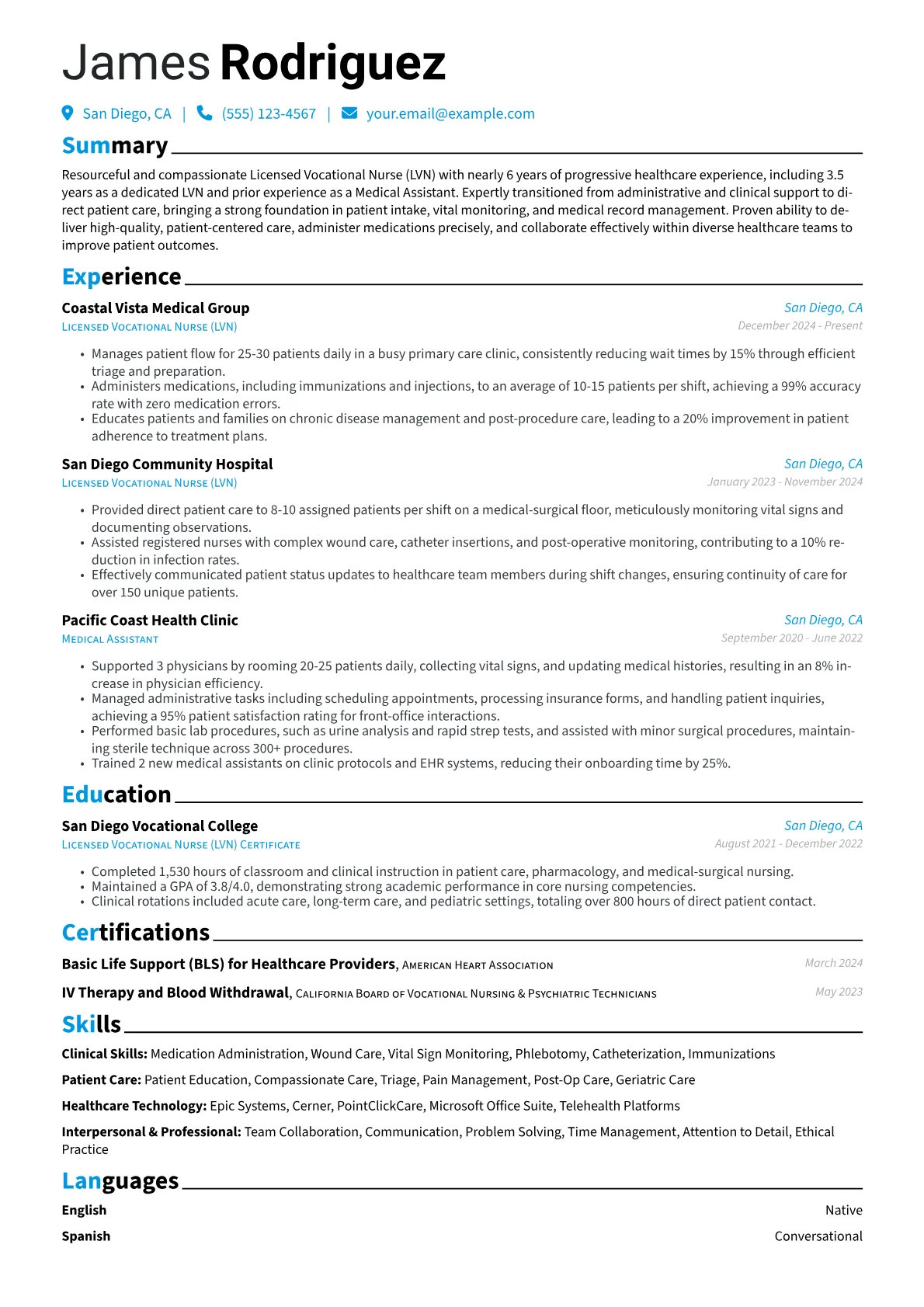 LVN resume example, Career changer, page 1