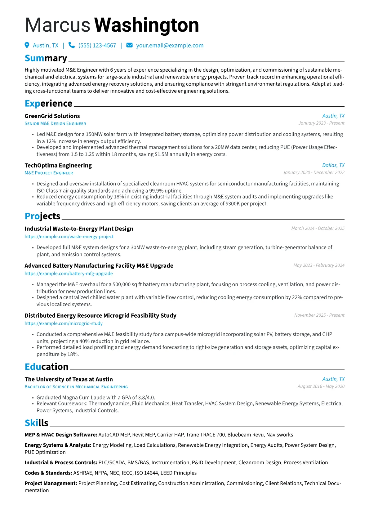 M&E Engineer resume example, MEP & HVAC Design Software, page 1