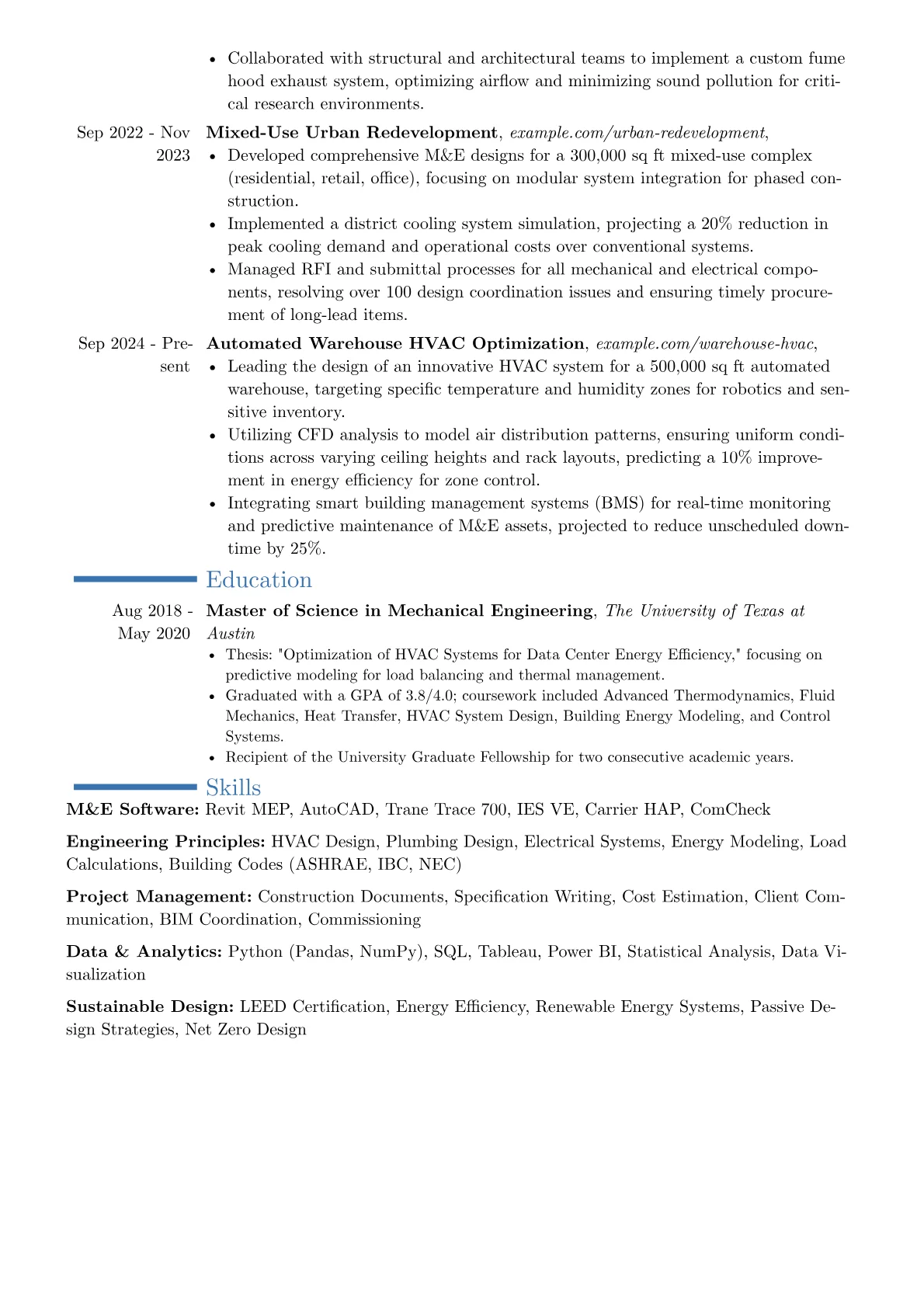 M&E Engineer resume example, Career changer, page 2