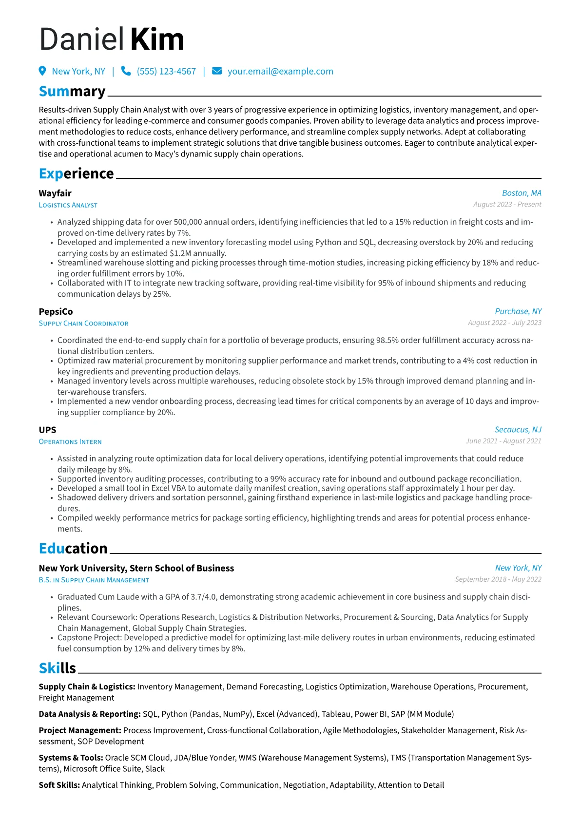 Macy's resume example, Supply Chain Analyst, page 1