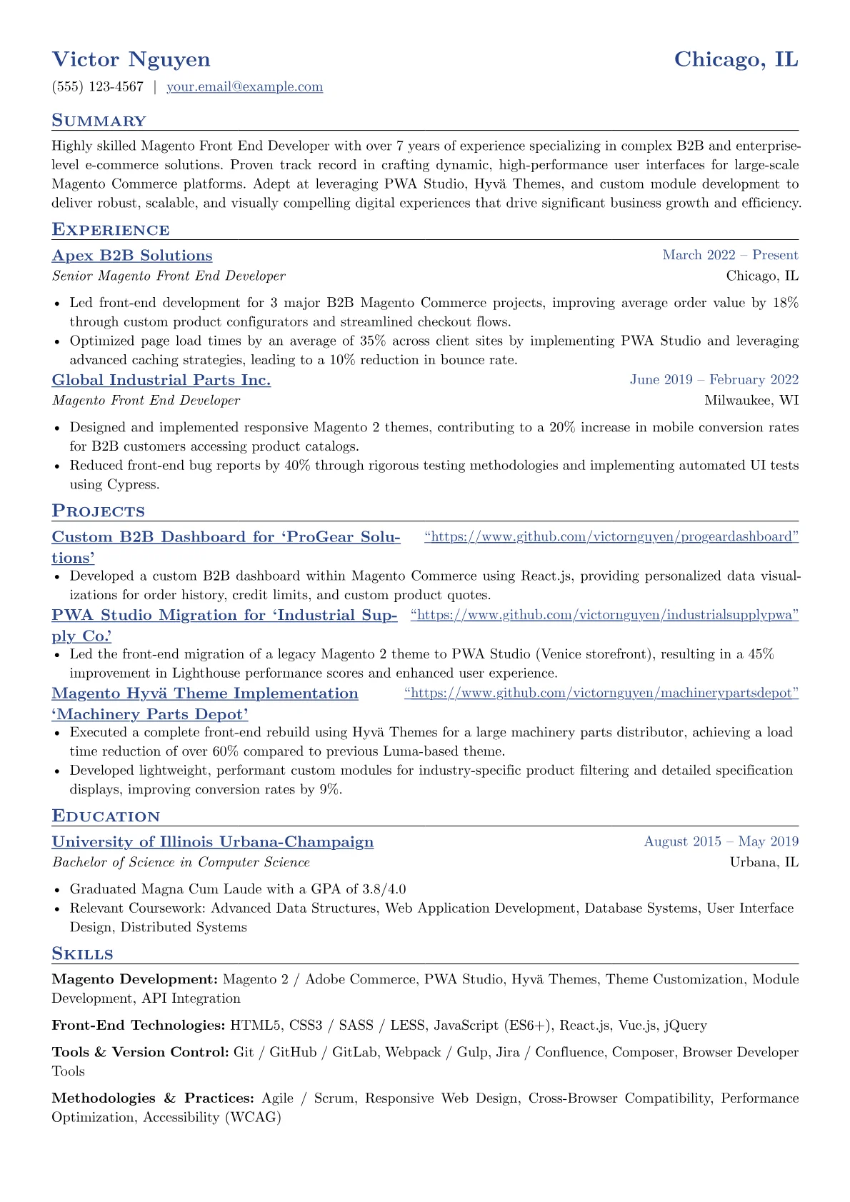 Magento Front End Developer resume example, Magento Development, page 1
