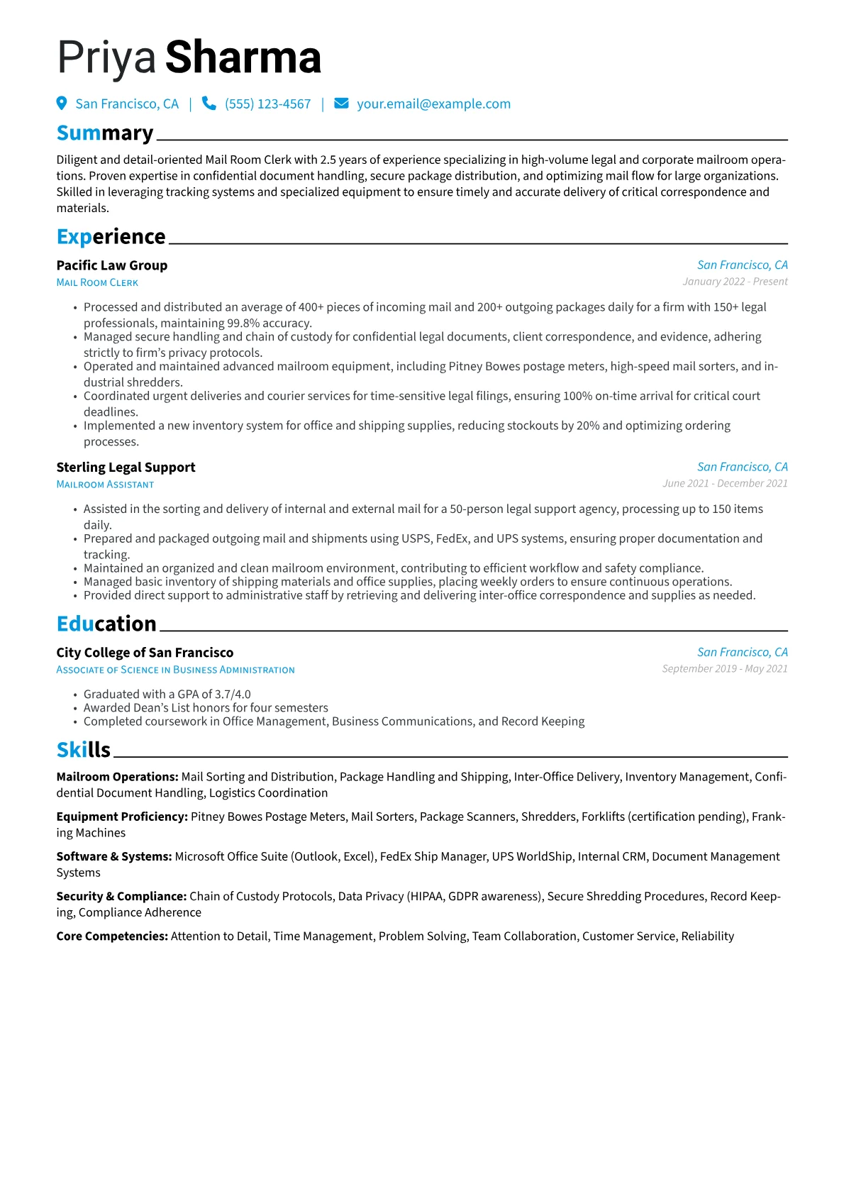 Legal Mail Room Clerk version - Page 1