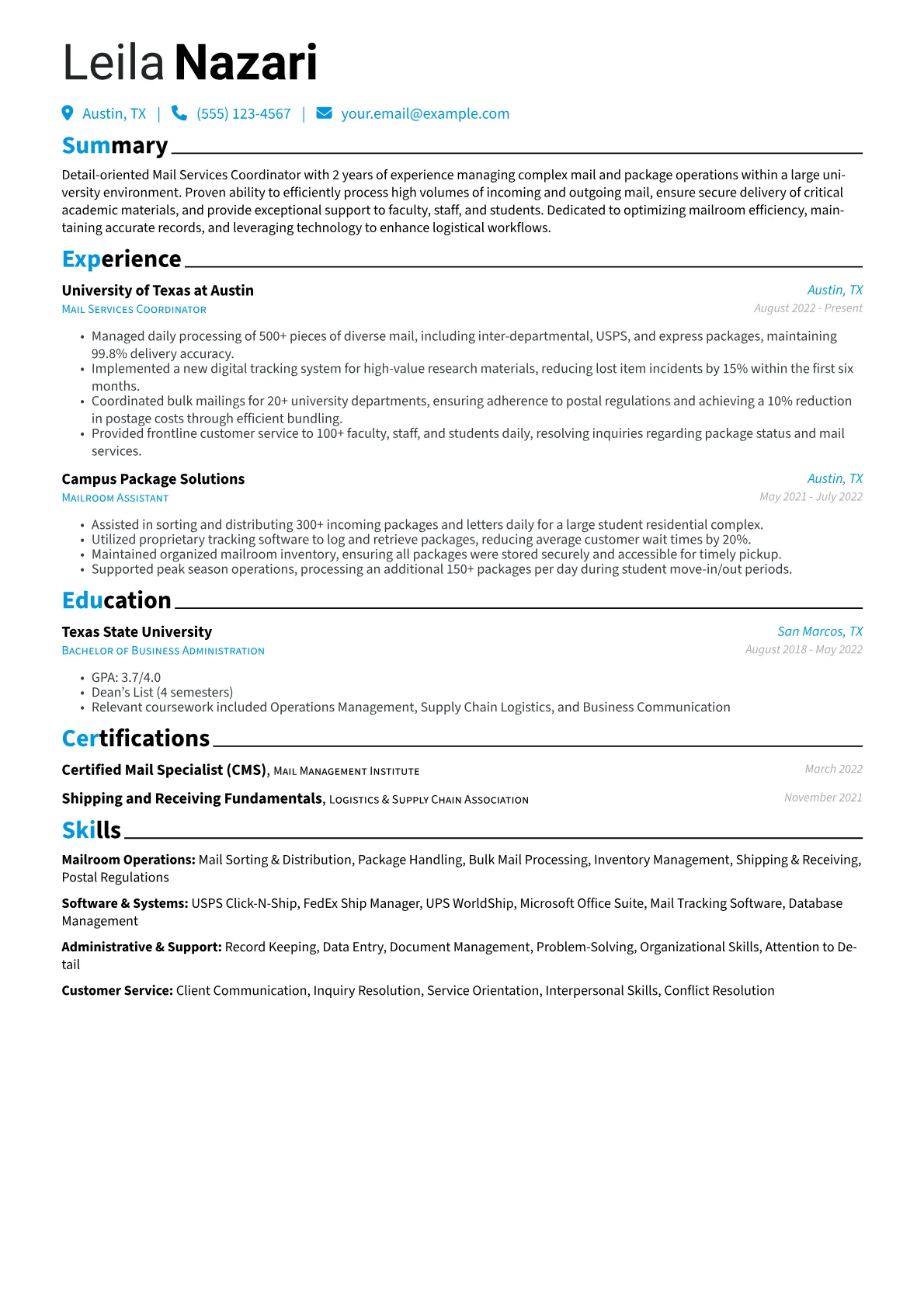 University Mail Specialist version - Page 1