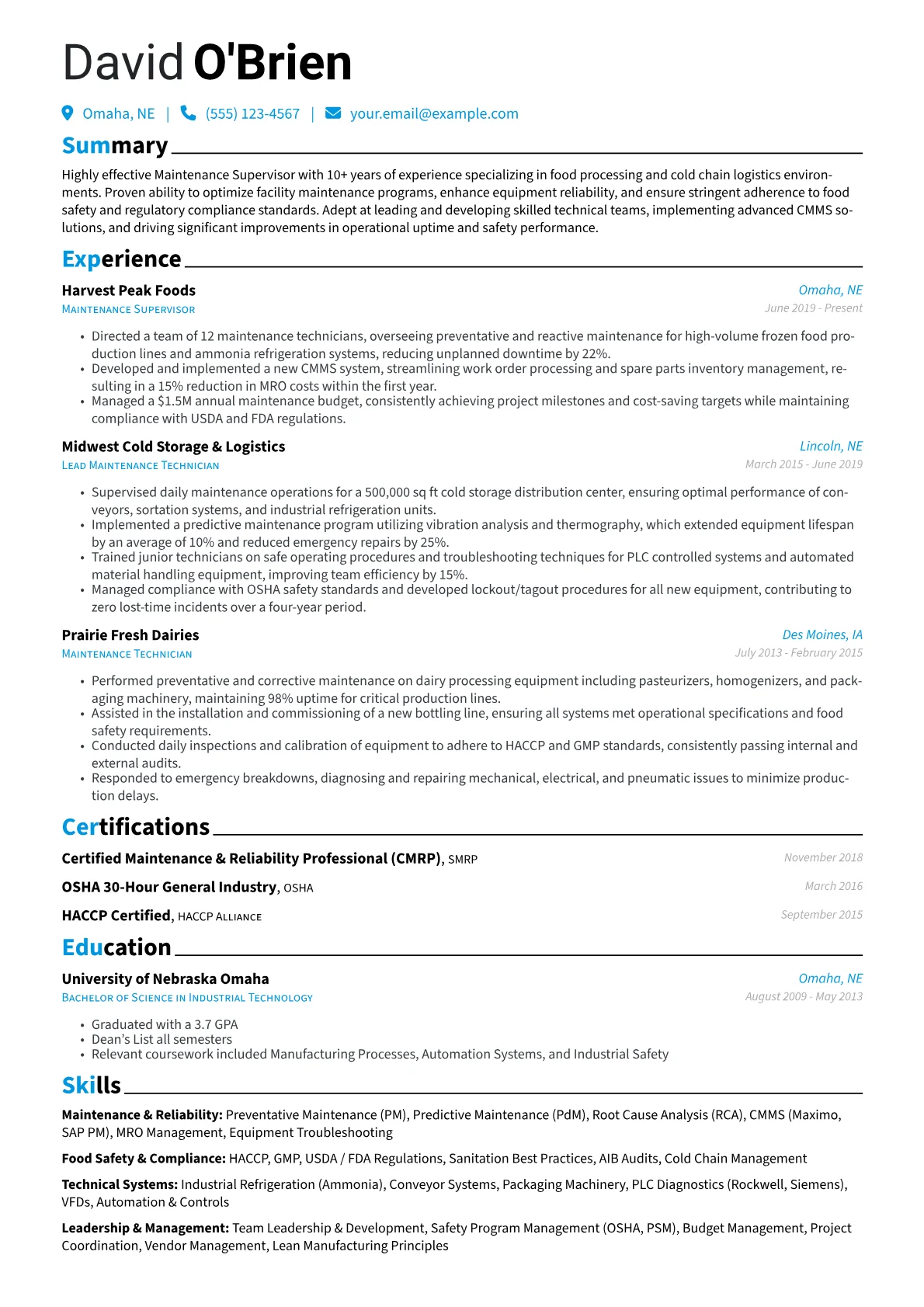 Maintenance Supervisor version - Page 1