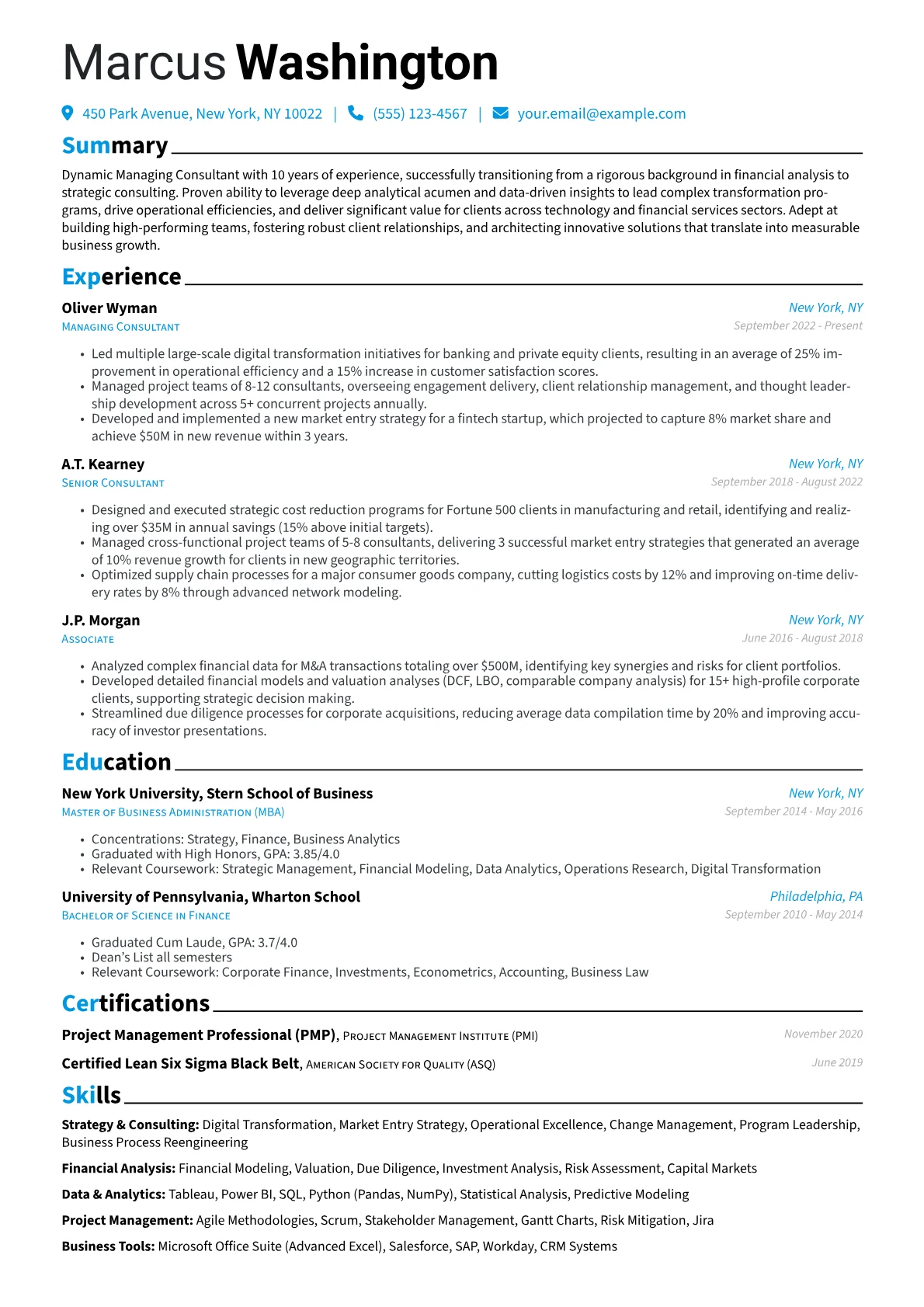 Managing Consultant resume example, Career changer, page 1