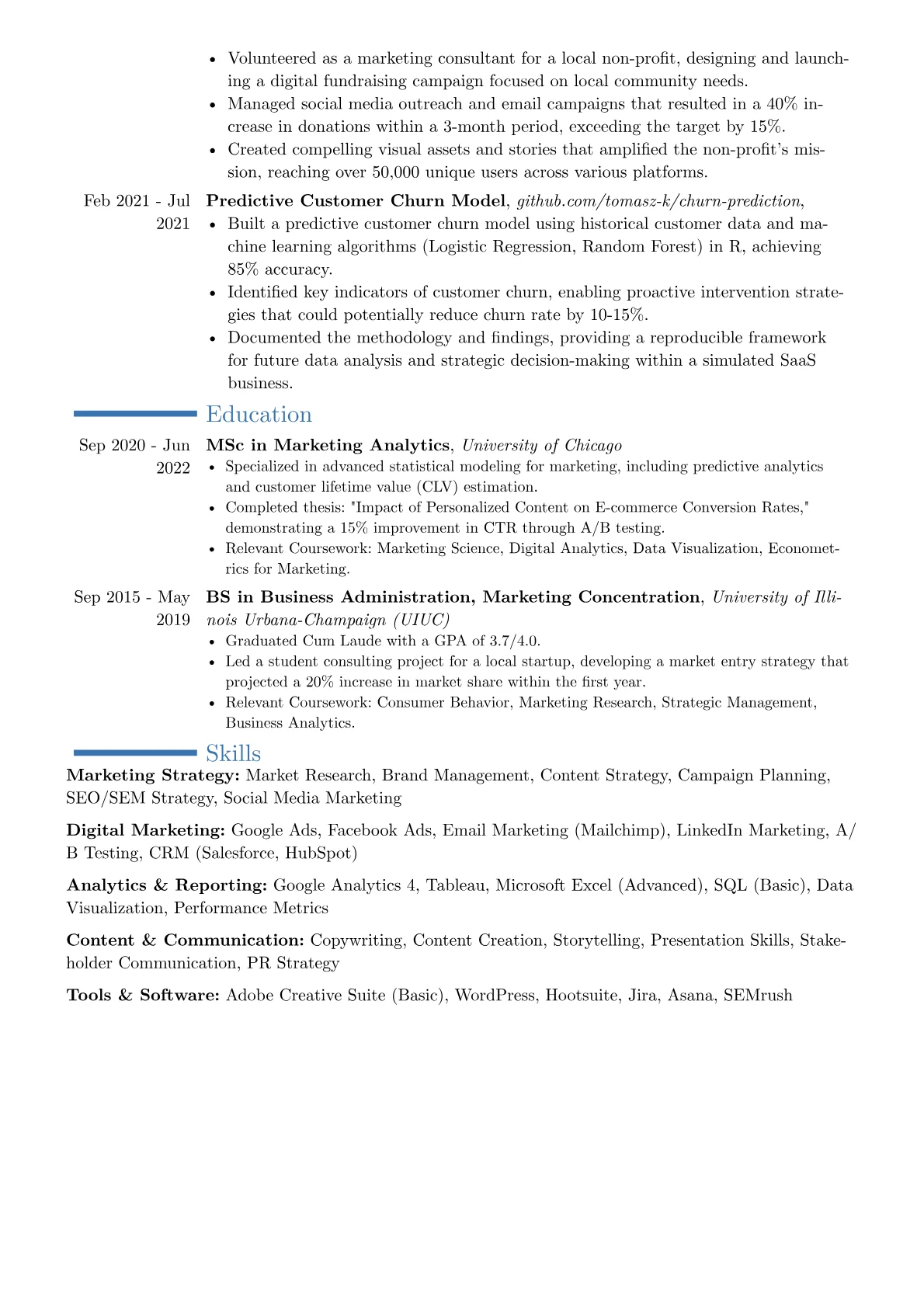 Marketing Officer resume example, Career changer, page 2