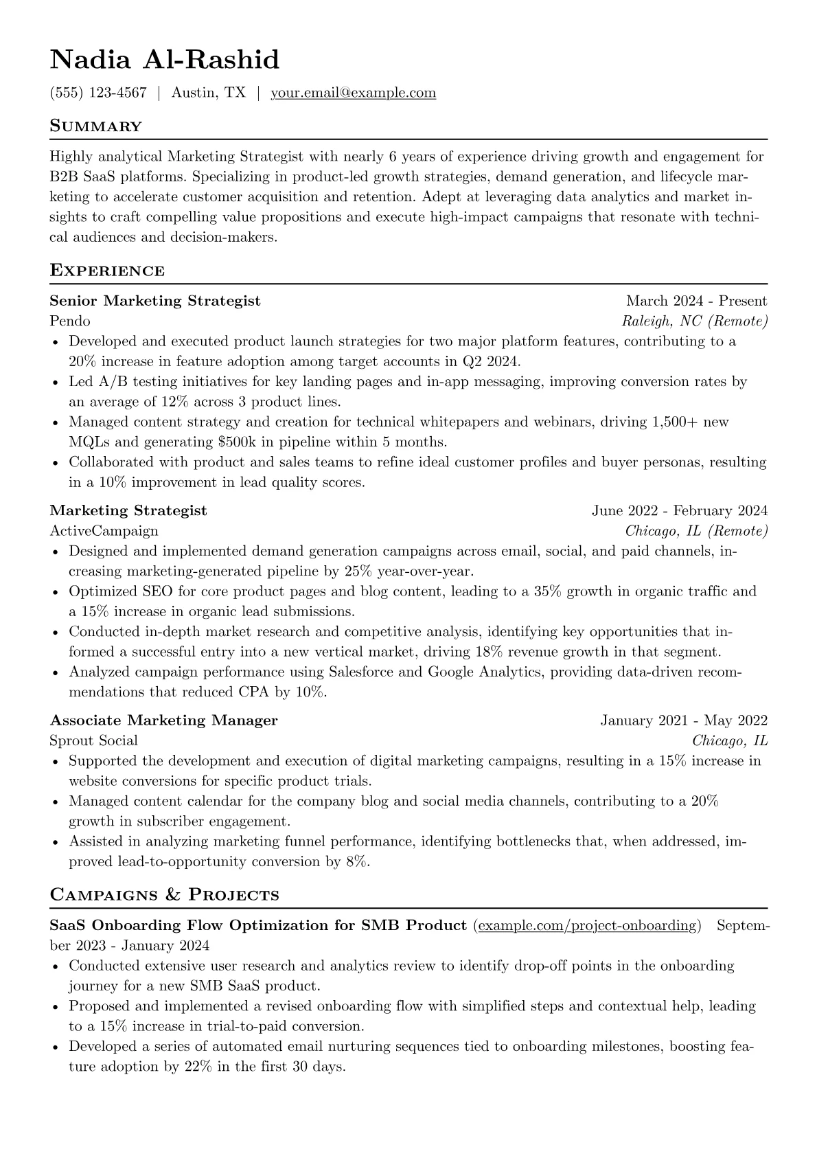 Marketing Strategist resume example, Marketing Platforms, page 1