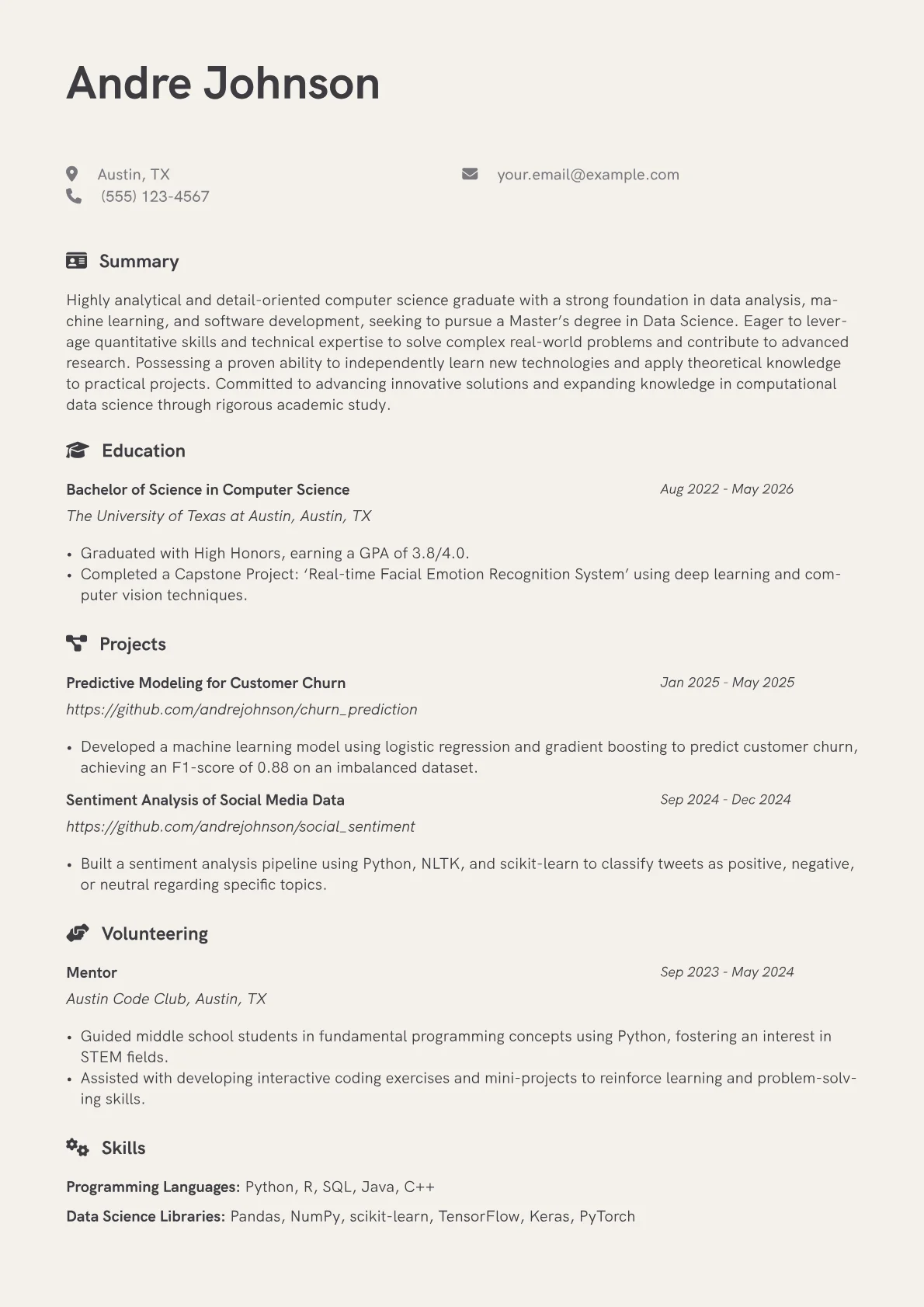 Masters Application resume example, Masters Application, page 1