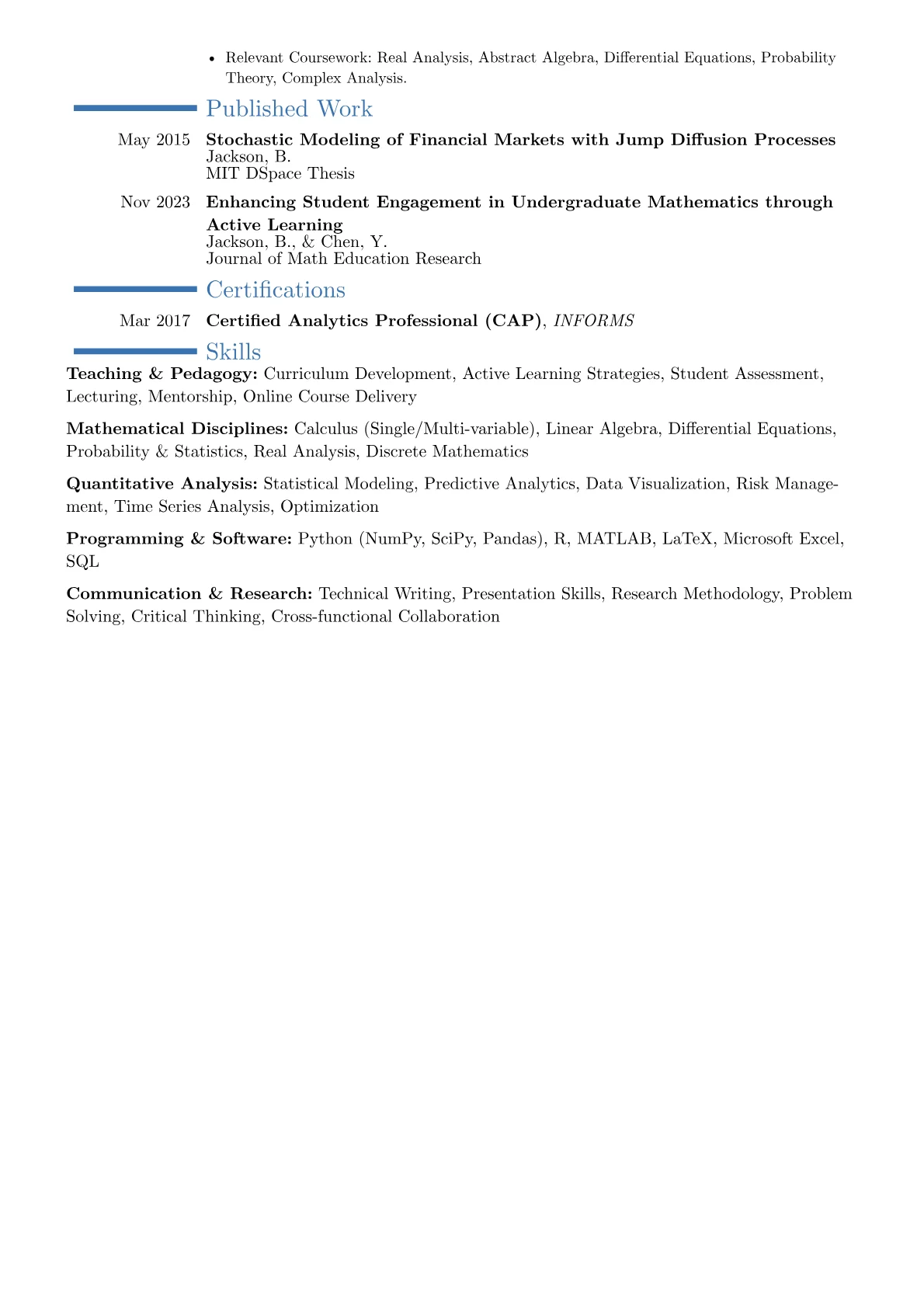 Mathematics Lecturer resume example, Career changer, page 2
