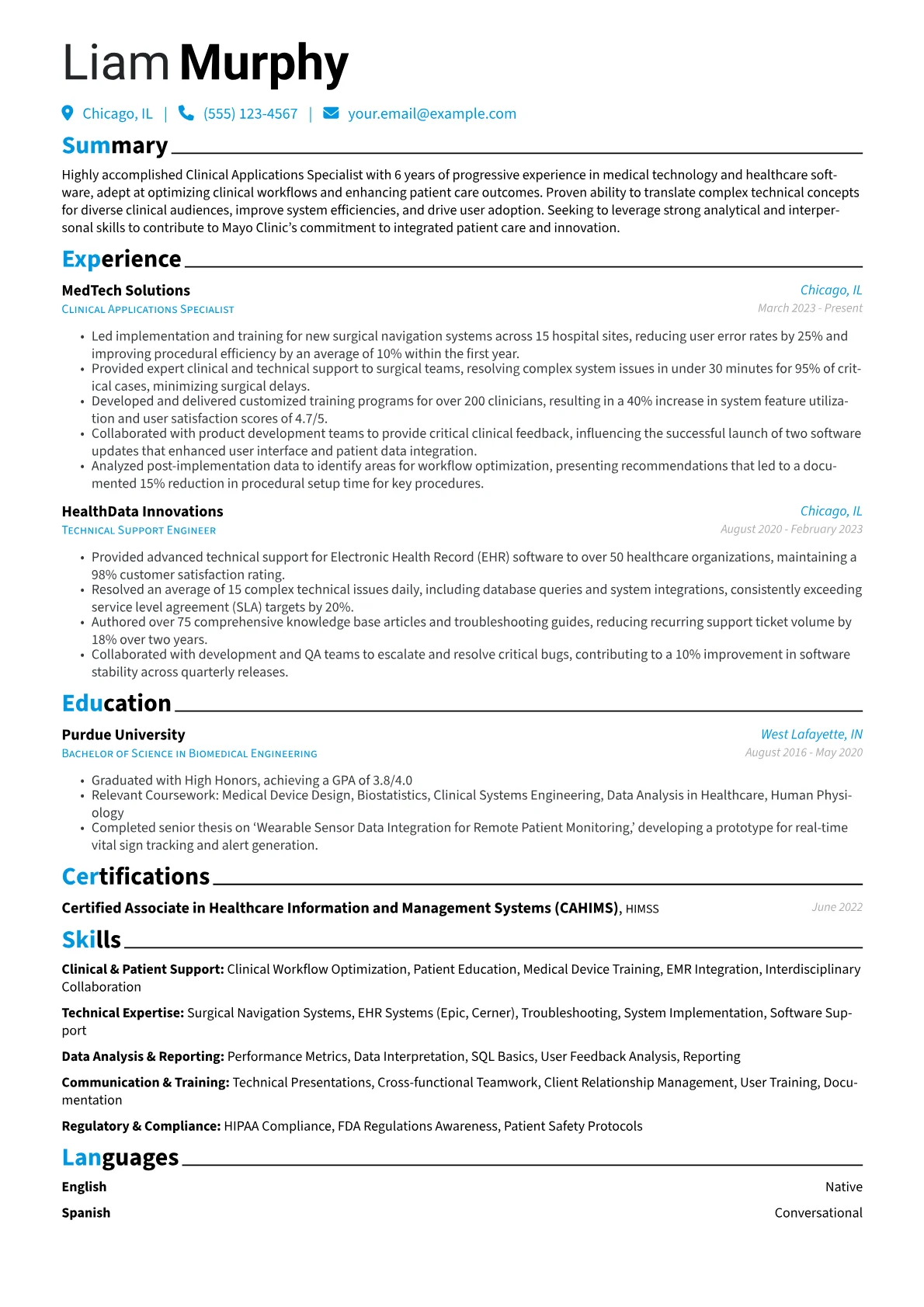 Mayo Clinic resume example, Career changer, page 1
