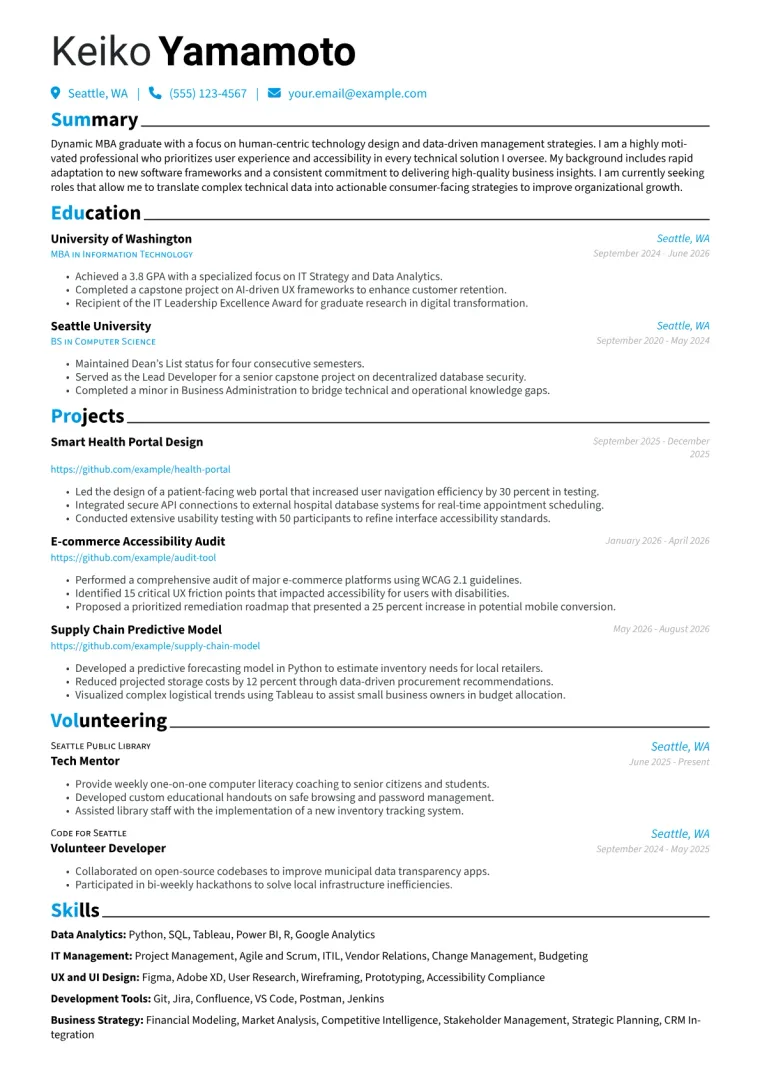 MBA in Information Technology Resume Examples (2026)