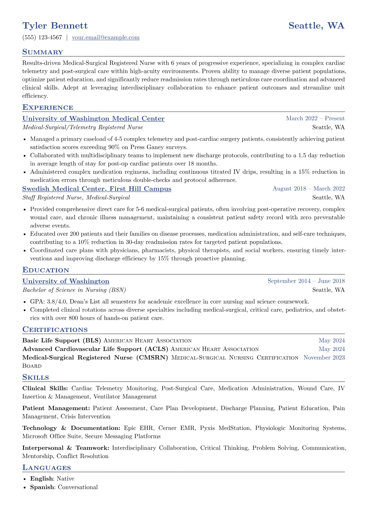 Med Surg Nurse resume example, Med Surg Nurse, page 1