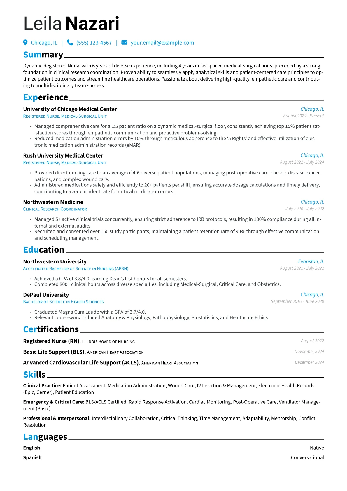 Med Surg Nurse resume example, Career changer, page 1