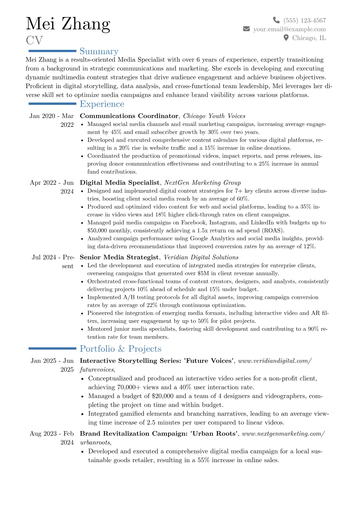 Media Specialist resume example, Career changer, page 1